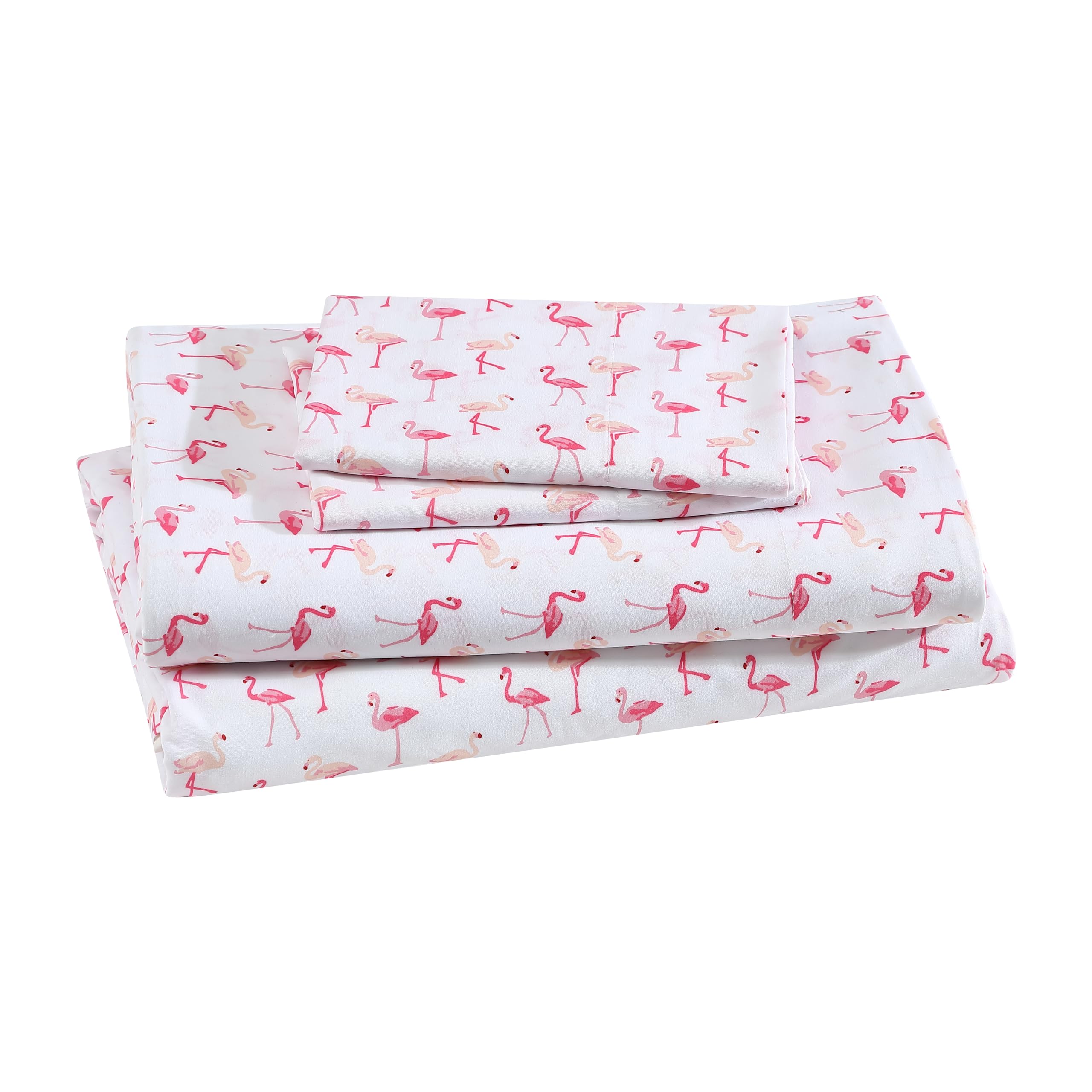 Parure de lit à poches profondes imprimé flamant rose pour grand lit double