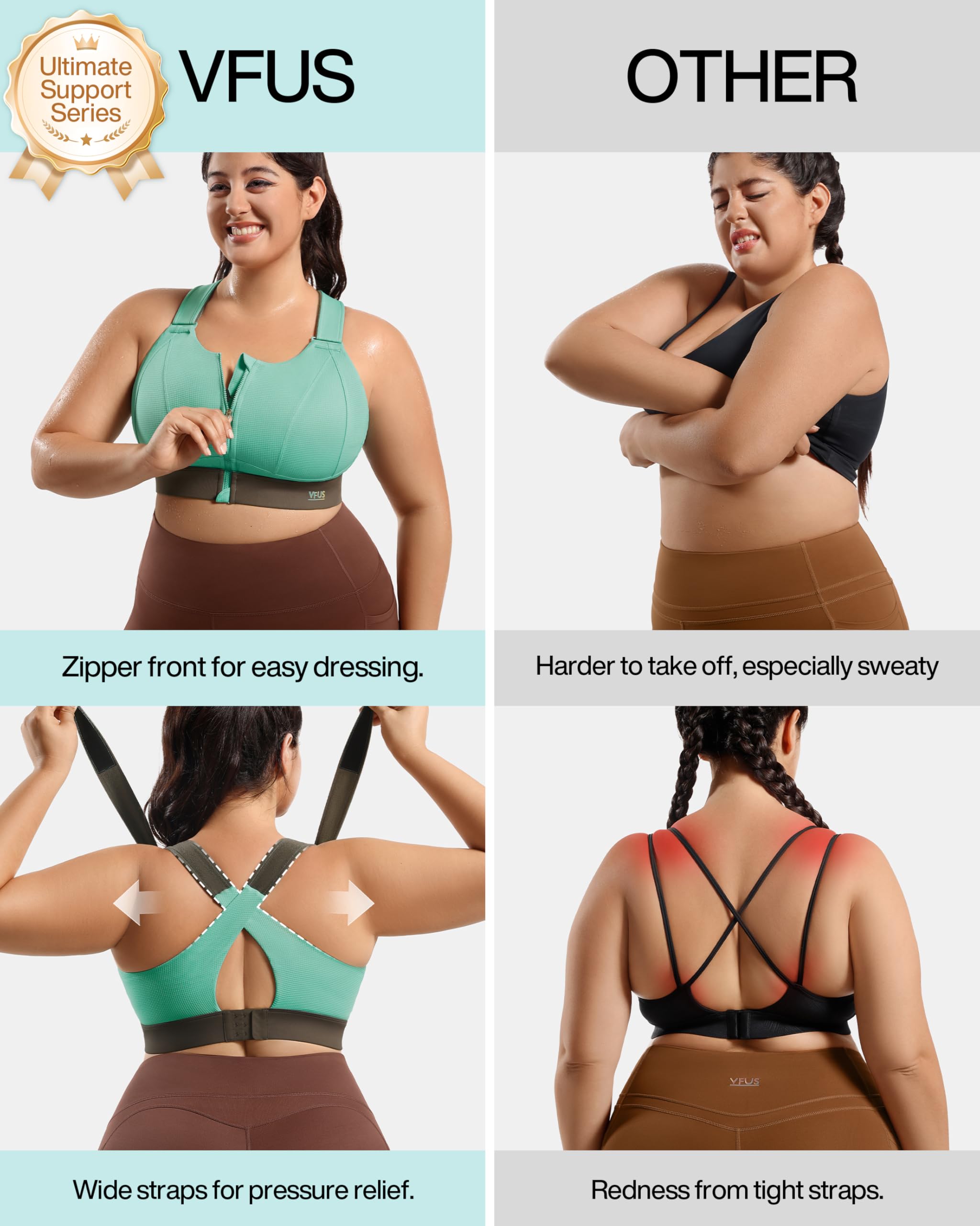 High Impact Reißverschluss vorne, verstellbarer Sport-BH, kein Hüpfen, überkreuzt, Übergröße, BHs für Damen, Workout, Laufen