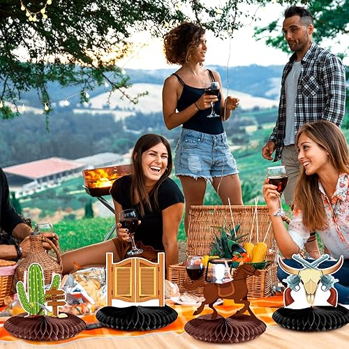 Miniatura 6 de Fainne 12 piezas de decoraciones de fiesta de vaquero occidental para mesas de panal del salvaje oeste para decoraciones de fiesta de vaquero del