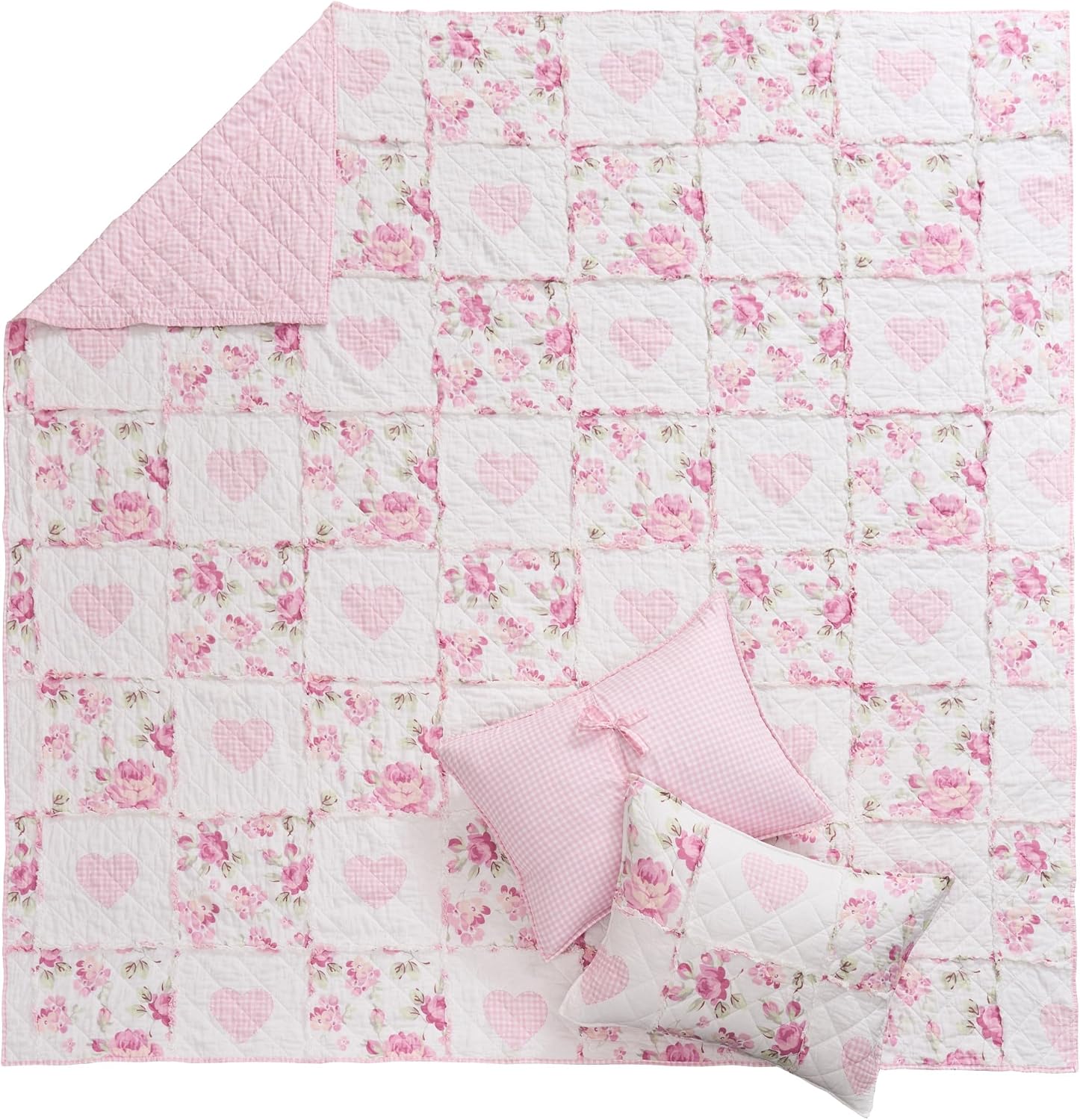 Greenland Home Fashions Veronica's Hearts Shabby Chic Collection Ruffled Quilt Set, 3-Piece Full/Queen