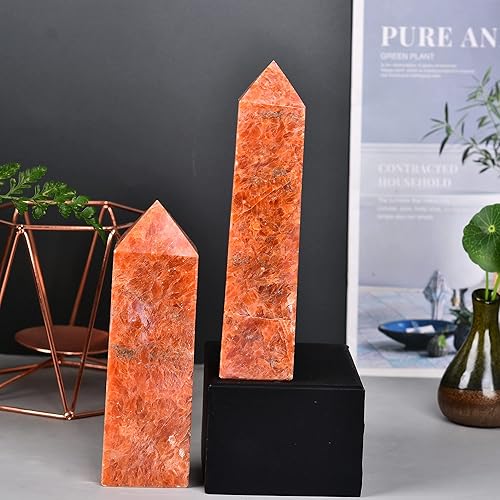 Miniatura 5 de JIC Gem Torre de Obelisco con cristales de cuarzo de piedra solar rara, varita de torre de piedras preciosas naturales, cristales curativos, torre