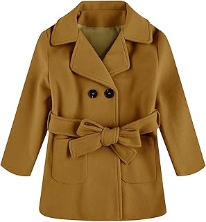 Runcati Baby Kids Boys Girls Classic Wool Blend Coat Winter Double Breasted Trench Coat Outwear Pea Coat Jacket with Belt