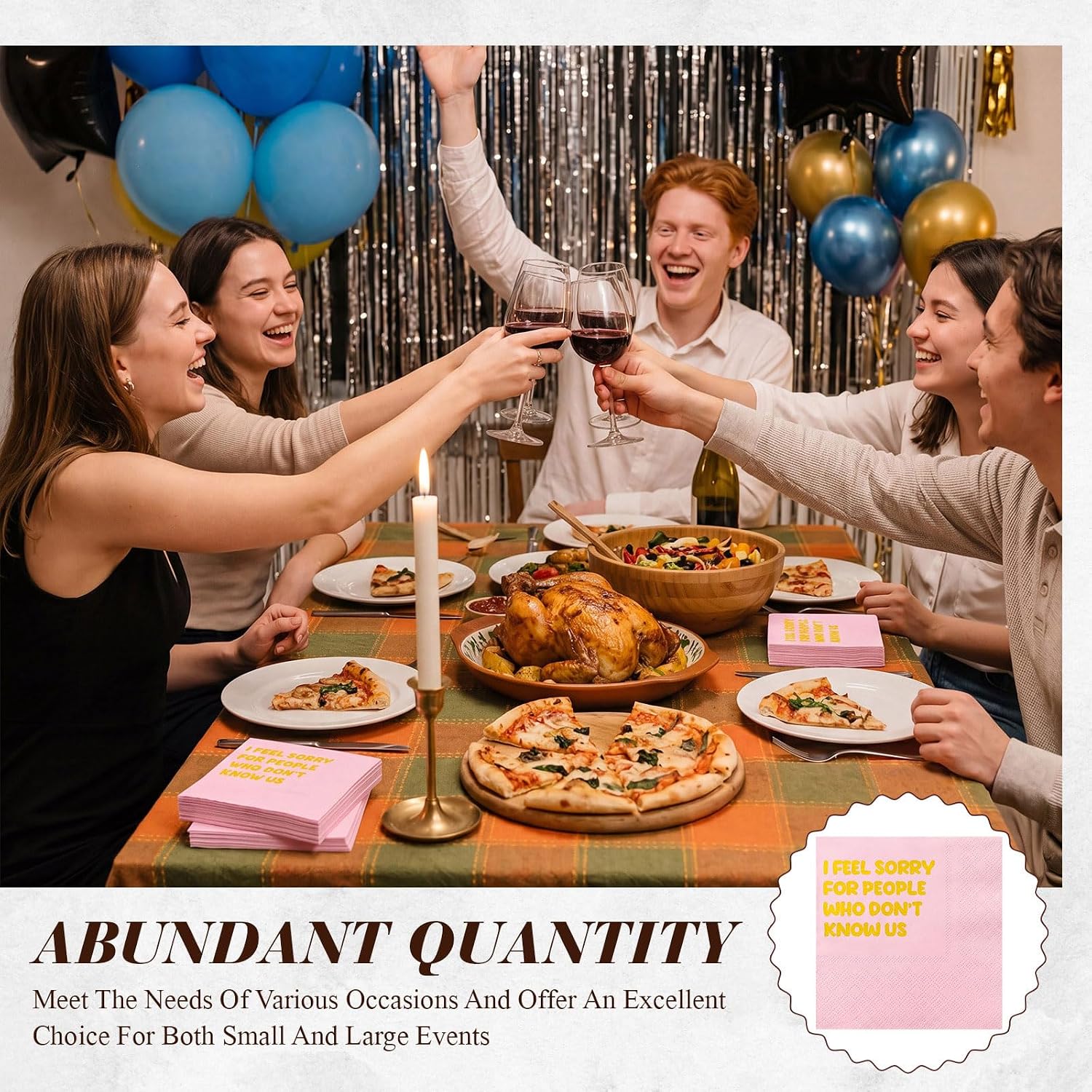 Yinder 100 PCS Funny Cocktail Napkins Funny Quotes I FEEL SORRY FOR PEOPLE WHO DON’T KNOW US Disposable Paper(Pink)