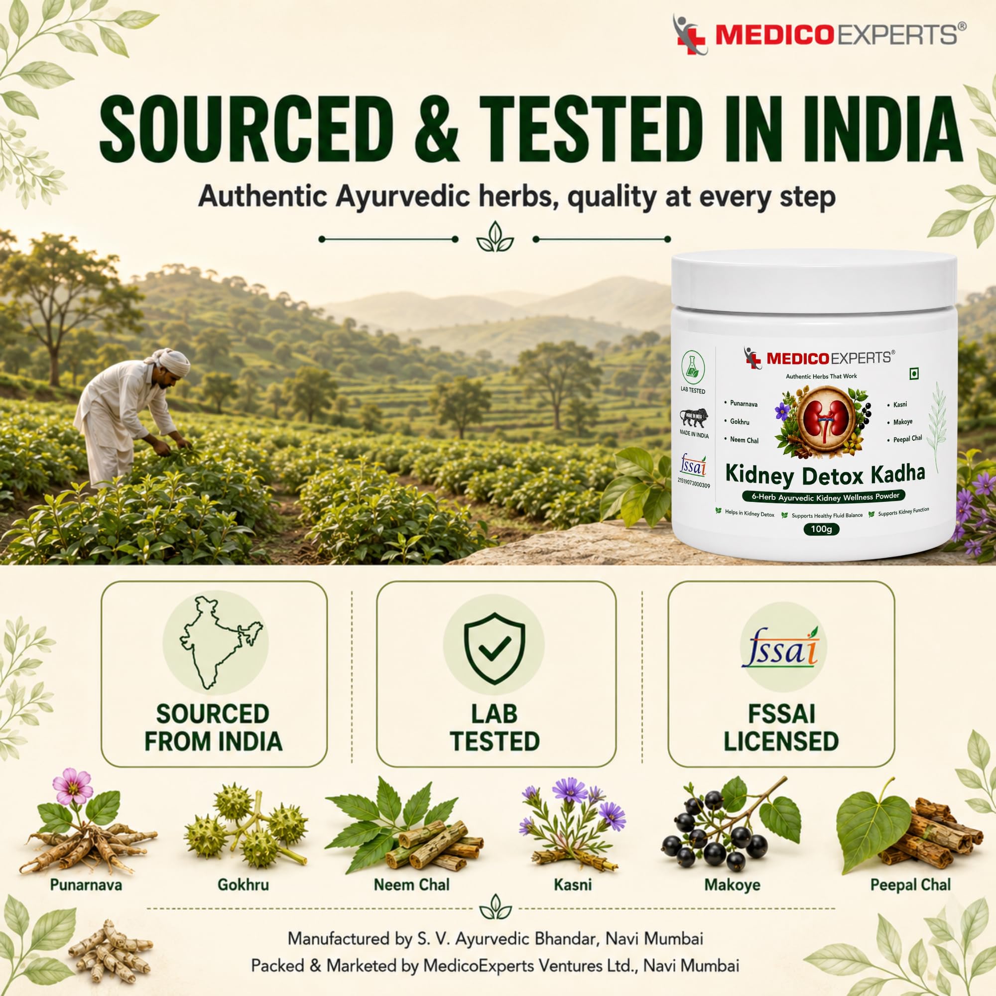 MedicoExperts Kidney Detox Kadha - 6 Herb Ayurvedic Powder | Punarnava, Gokhru, Neem Chal | Supports Healthy Kidney Function | FSSAI Licensed | 100g 3