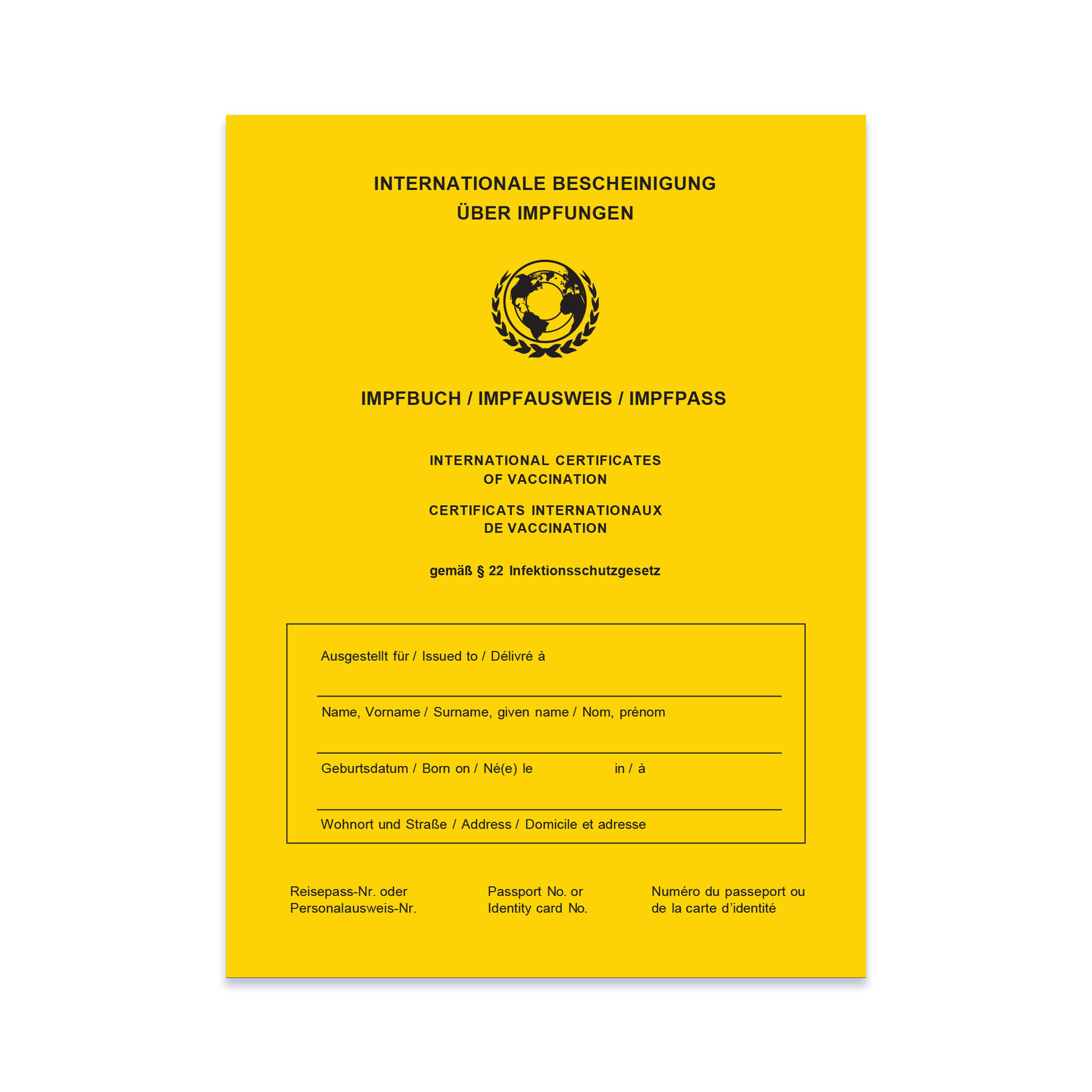 SellerRocket Impfpass/Impfbuch/Impfausweis - 2026 - Internationale Bescheinigung über Impfungen in Gelb