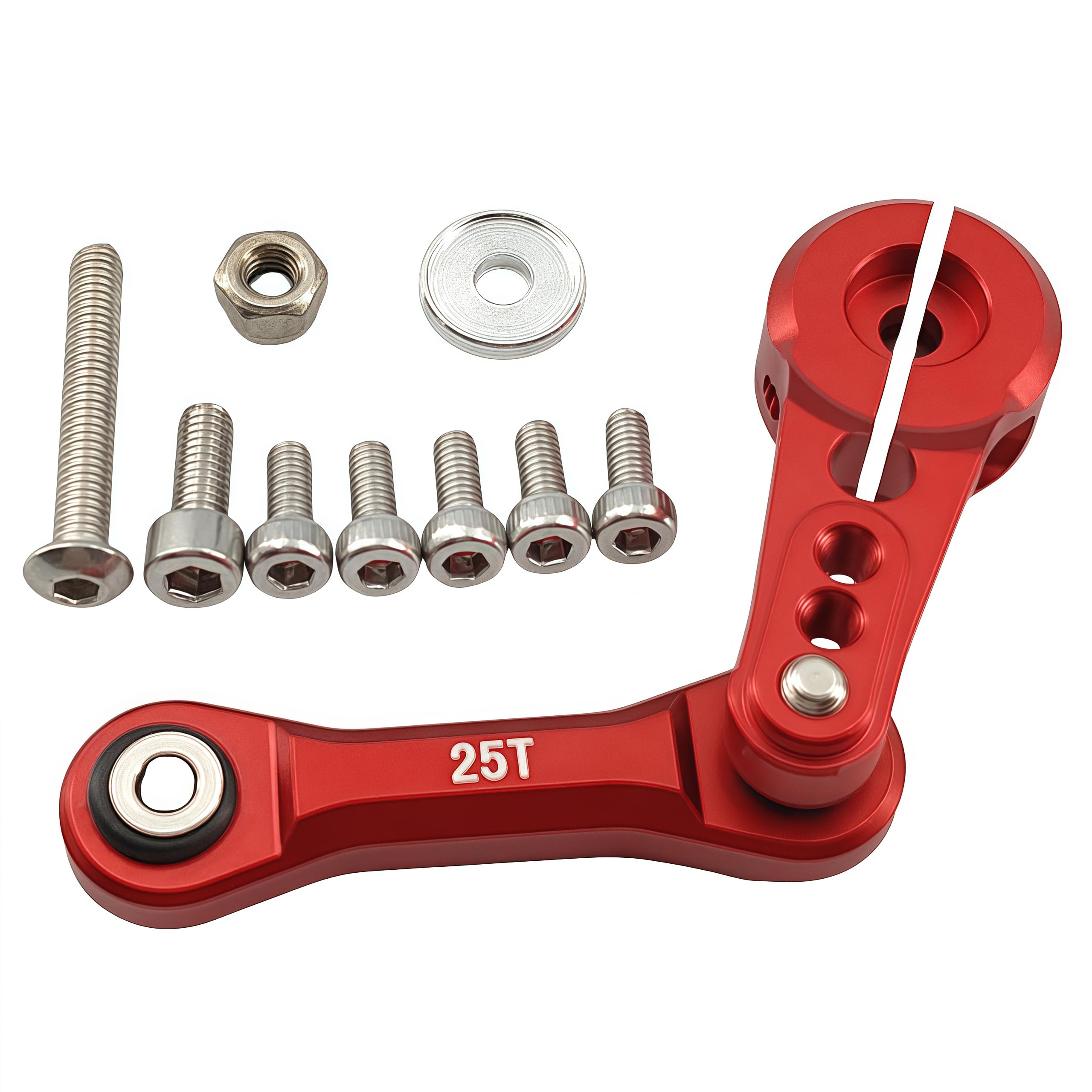 Aluminum Tie Rod & 25T Servo Horn – Steering Upgrade for Arrma 1/8 Typhon, Kraton, Talion, Outcast, Notorious 6S BLX & 1/7 Limitless, Infraction, Mojave 6S BLX – Replaces #AR340061, #AR330230 (Red)