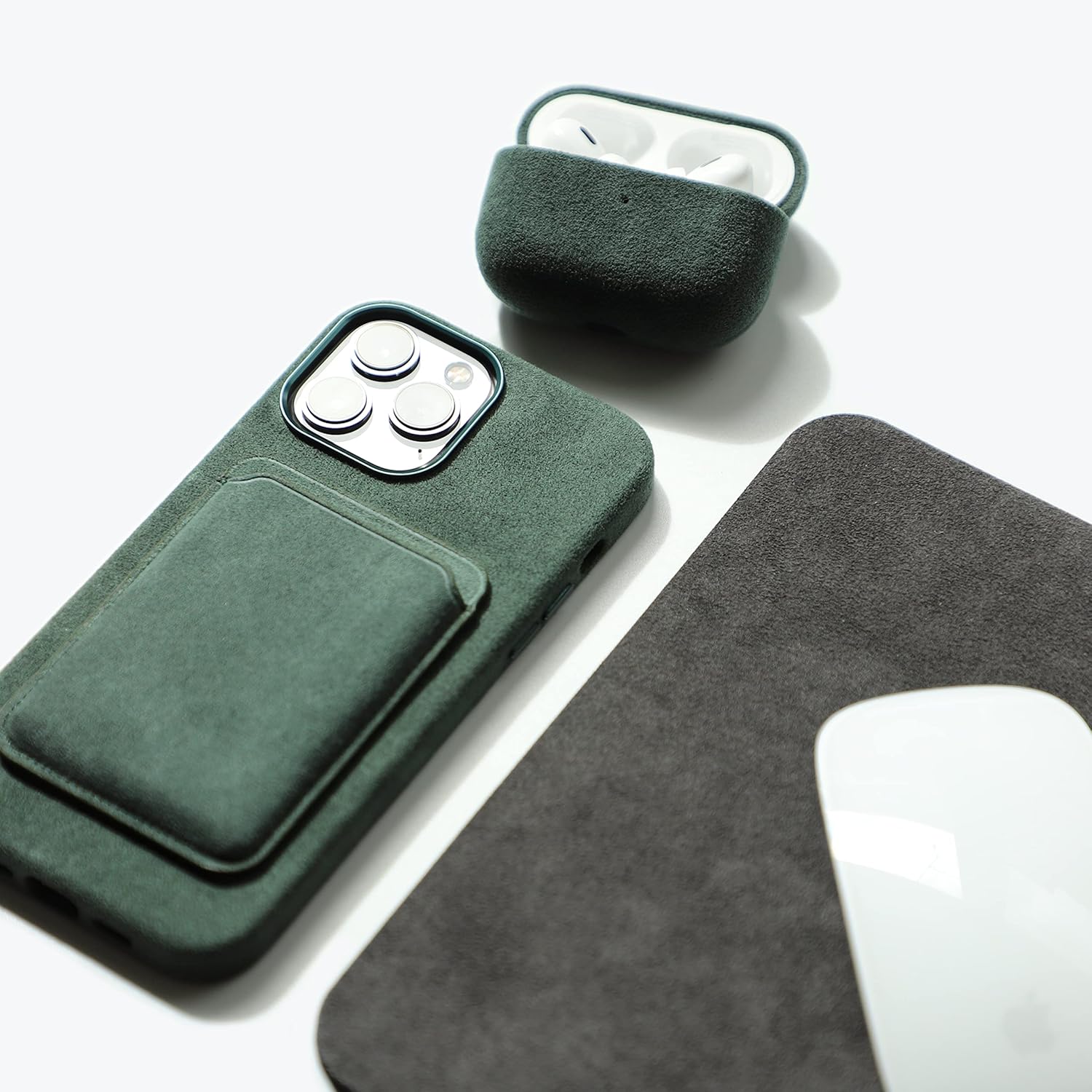 for Alcantara Full-Wrap Phone Case for iPhone 15 Series, Compatible with Mag-Safe Wireless Charging, Handmade Full-Wrap Italian Synthetic Suede Cover (for iPhone 15 Pro Max, Forest Green)