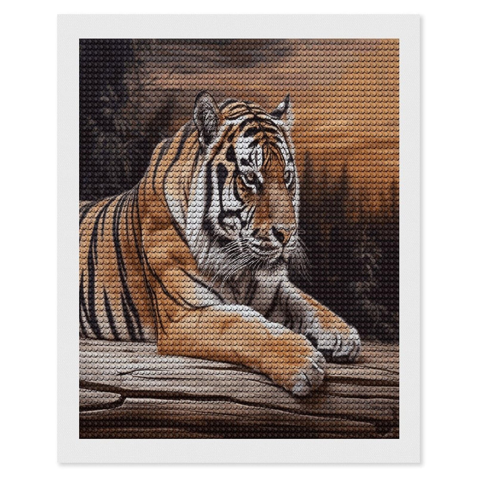 JTREHY Tiger Lying on Wood Diamond Art Kits Personalized DIY Round Diamond Painting Kits for Beginner Full Drill Diamonds Dots Paintings for Adults Gem Art Crafts Home Decor