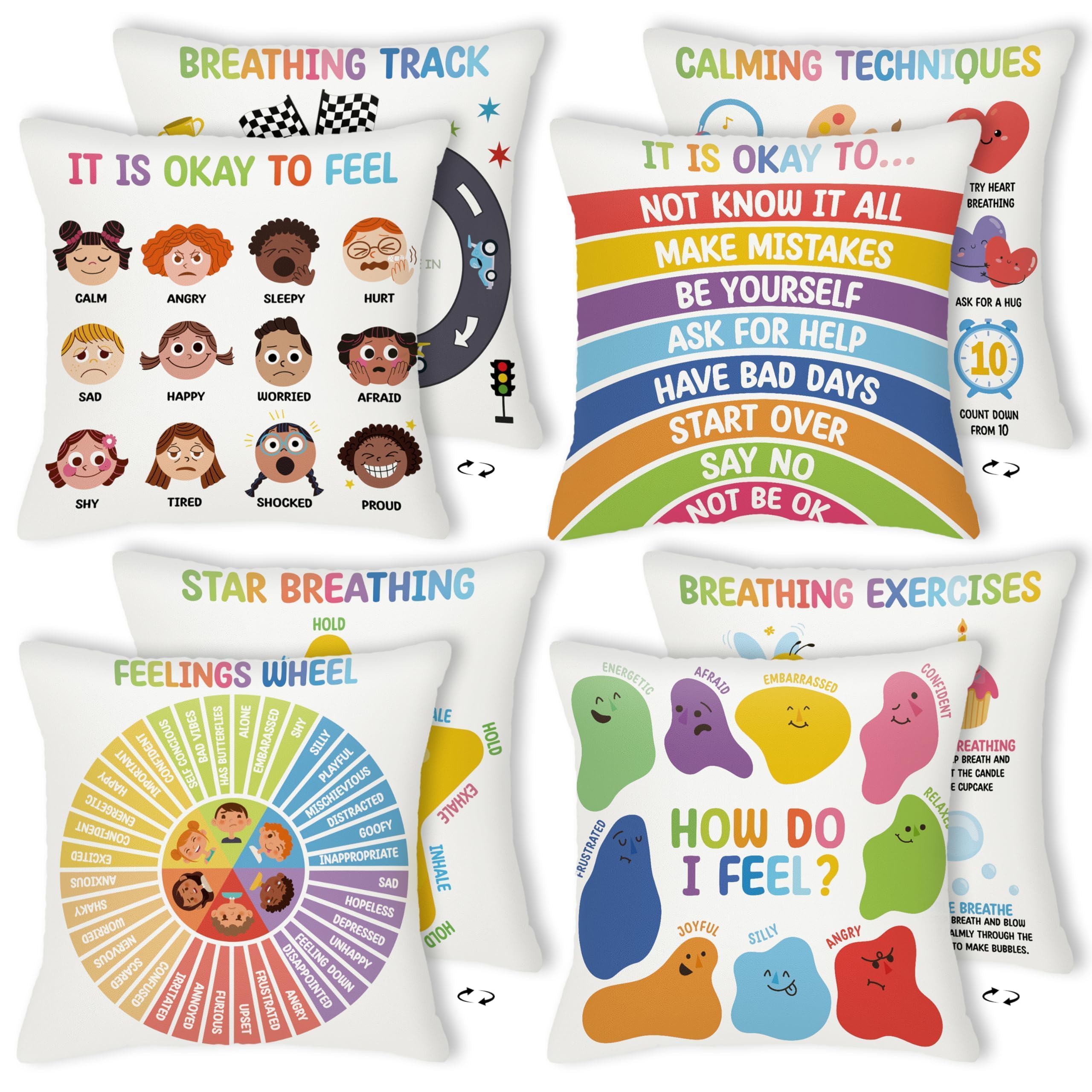 Housses de coussin colorées pour salle de classe et bureau de conseiller