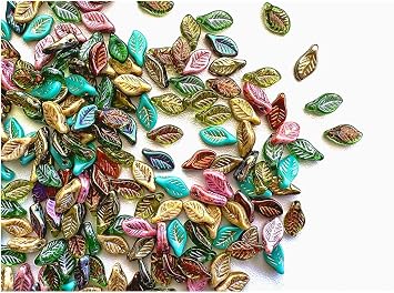 Exquisite 60pcs Assorted Mix 6x12 mm Czech Glass Leaf Beads for Jewelry Making - Premium Quality Glass Beads, Diverse Colors & Textures