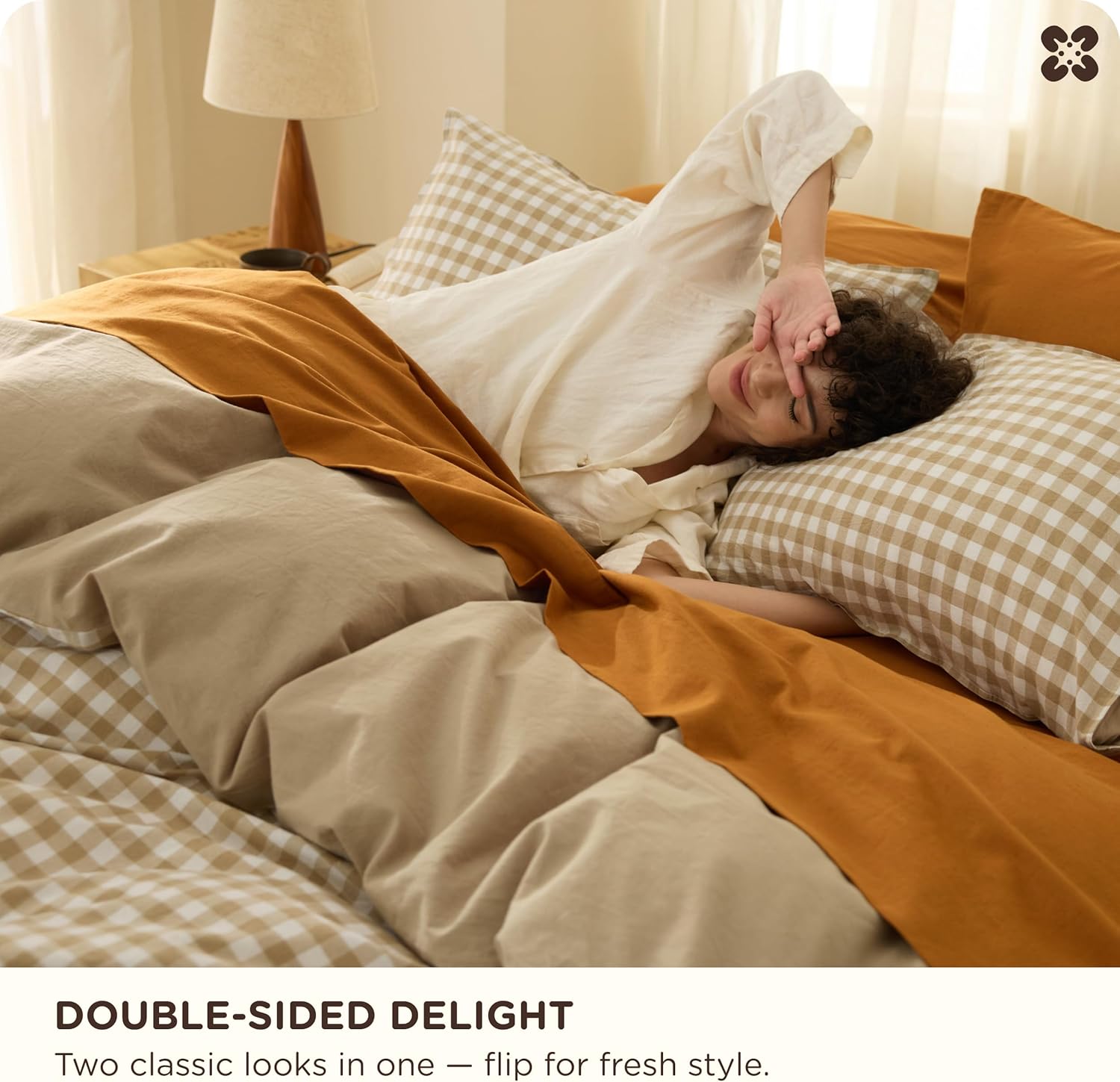 Bedsure Gingham Duvet Cover King Size,100% Washed Cotton Duvet Cover Linen Like Textured, Classic Yarn-Dyed Checkered Pattern Enhances Bedroom Comfort and Style, Gingham Khaki, 104"x90" - Image 3