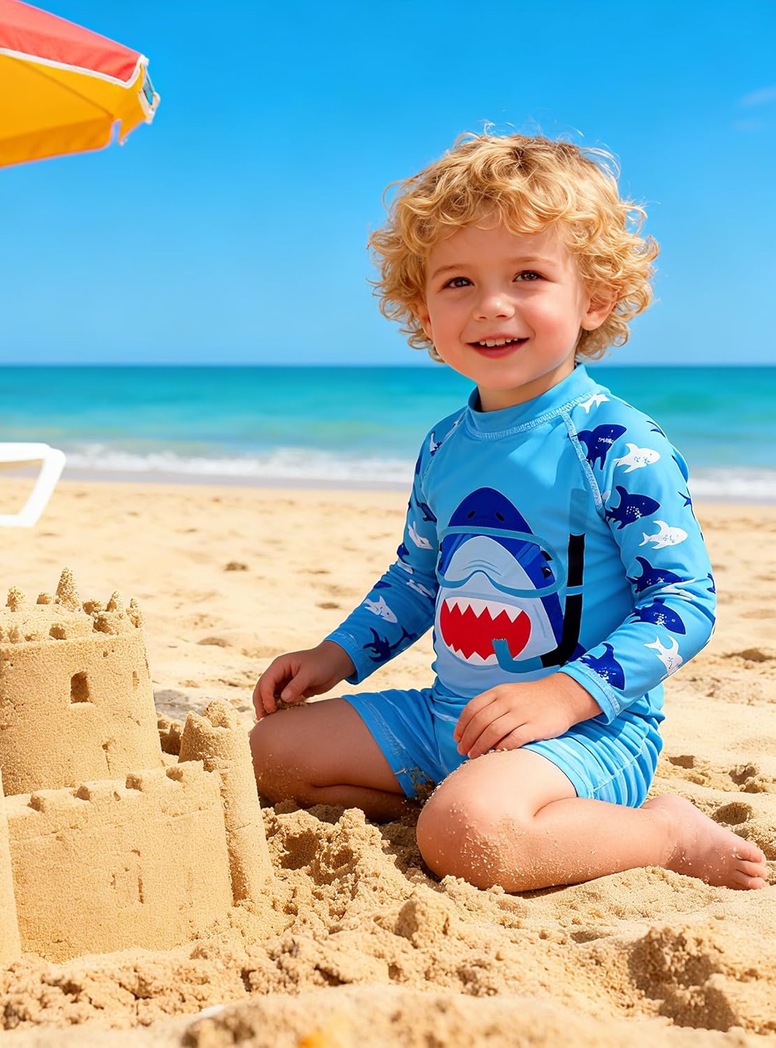 ADUKIDE Baby Boys Swimsuit Summer Beach Rash Guard Swimwear One Piece Sunsuit with Sun Hat 3-24 Months - Image 5