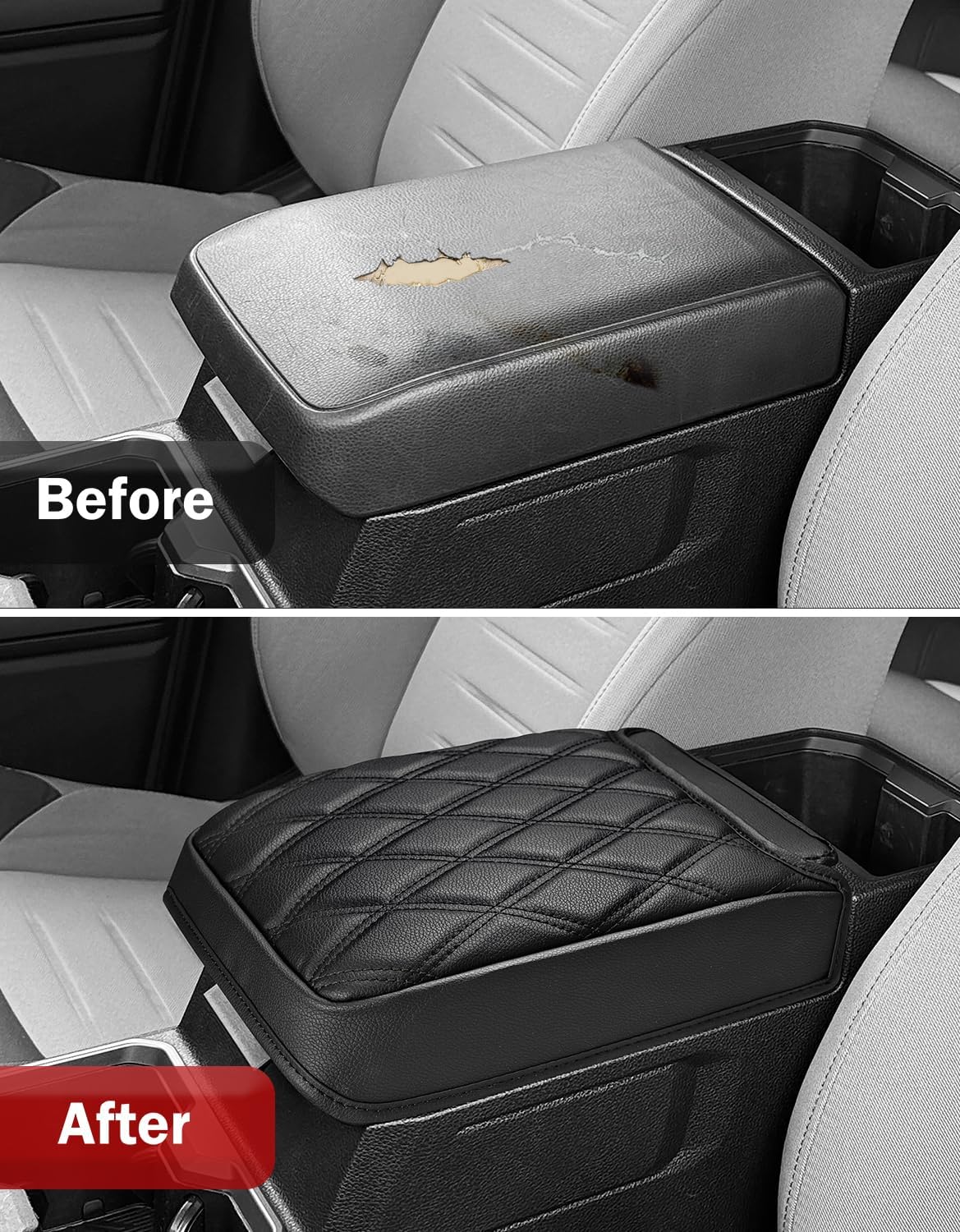 KBH Center Console Armrest Cover for 2024 2025 2026 Toyota Tacoma, PU Leather Interior Accessories, Durable Middle Console Lid Protector Arm Rest Pad, Anti-Scratch, Black