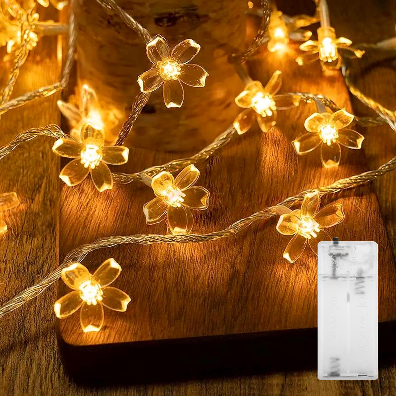 Kaleora Lichterkette Kirschblüten, 2M 10 LED Blumen Lichterkette Batteriebetrieben, Warmweiß Kirschblüten Dekorative Lichter für Weihnachten, Hochzeit, Garten, Bäume, Party Deko