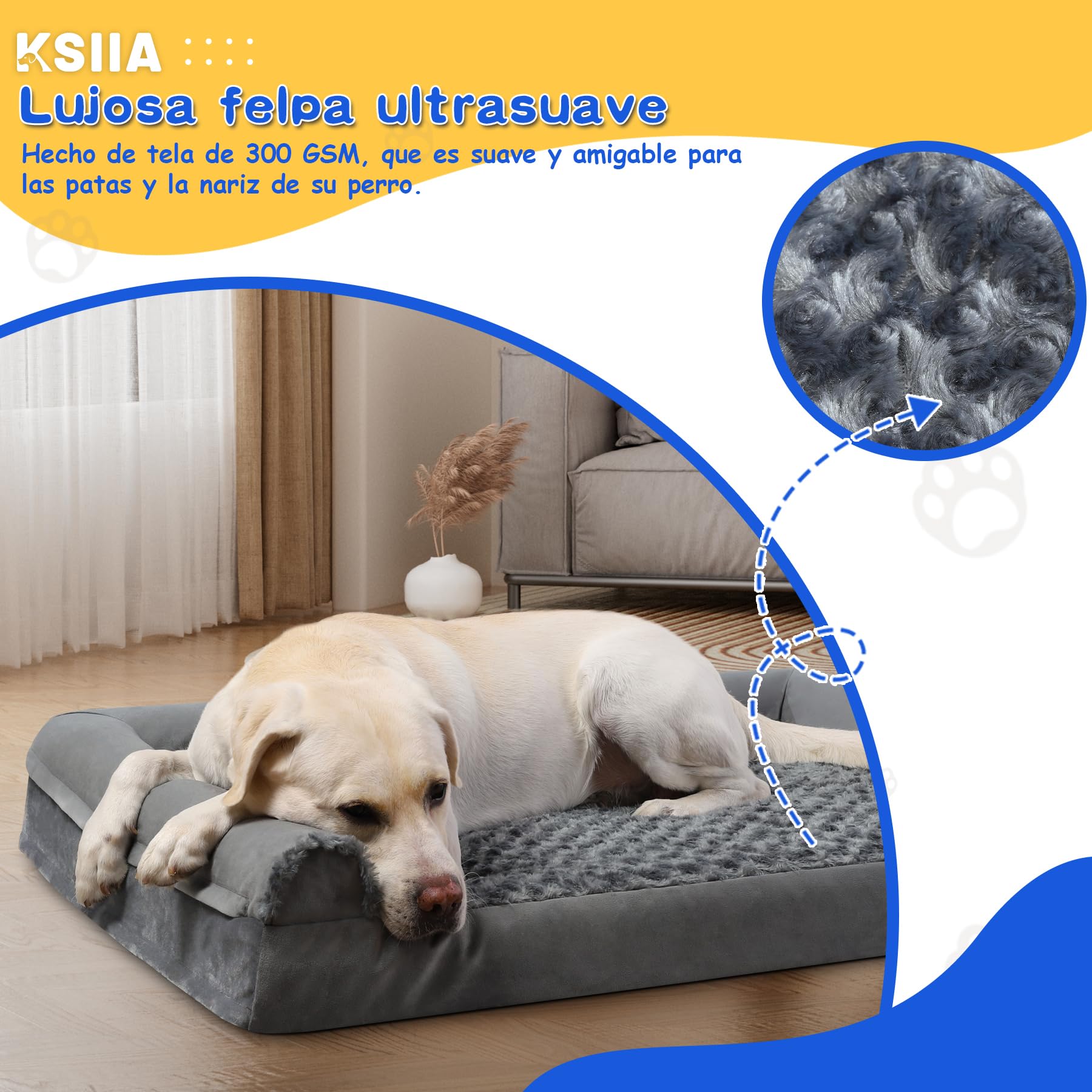 KSIIA Cama Perro Grande, Cama Ortopédica para Perros (105x70x18cm) Desenfundable y Lavable, Sofá para Perros, Gris XL