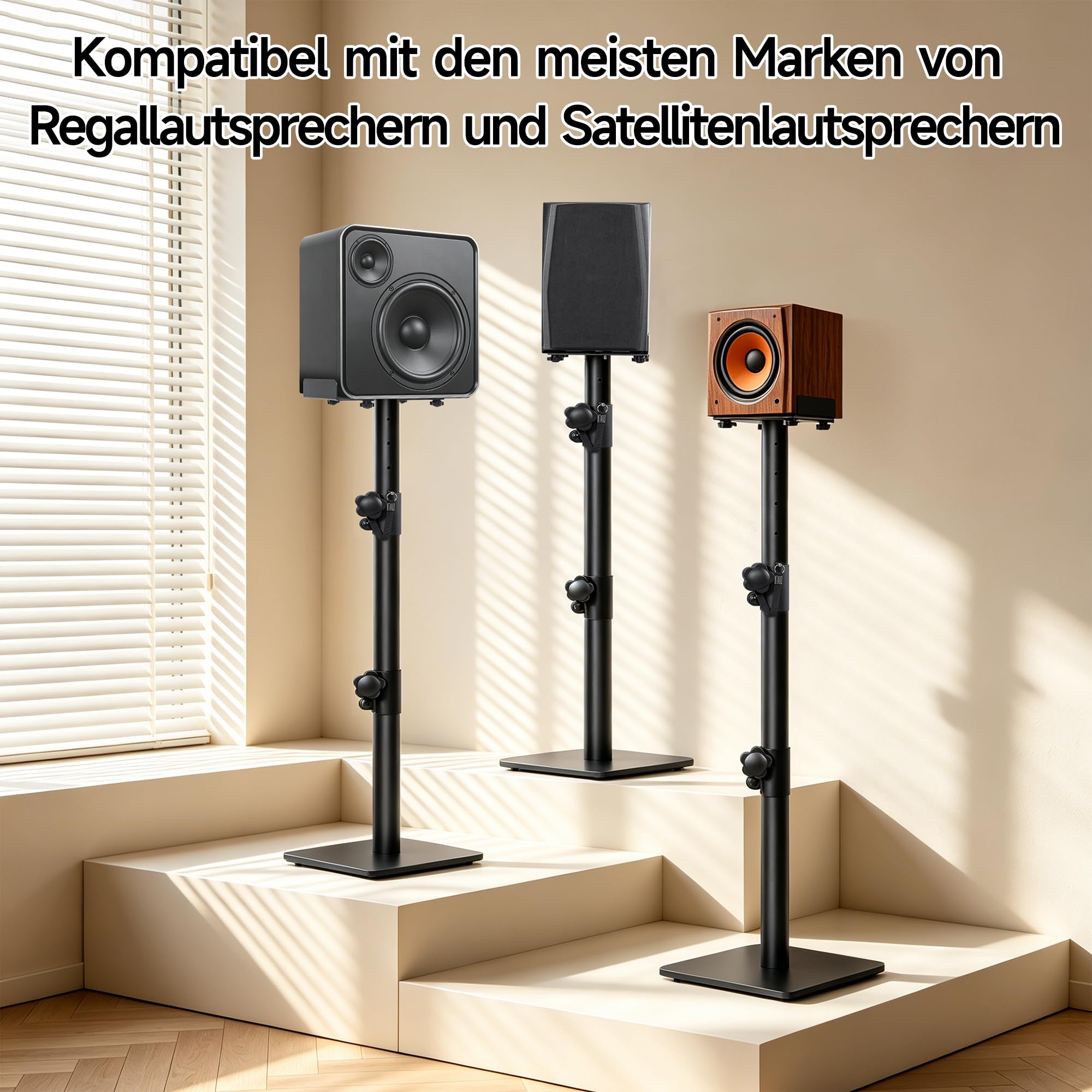 Lautsprecherständer 72-102CM Höhenverstellbarer, Universal, Schwarz | Boxenständer,mit Kabelmanagementsystem,Bodenlautsprecherständer,Kompatibel mit Einer Vielzahl von Lautsprechermodellen,Metall