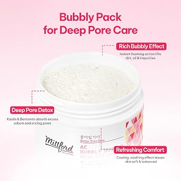 AC Bubbly Bubbly Wash-Off Pack 125g/4.4Oz, Kaolin, Deep Cleansing, Acne Prone Skin, Bubble Wash, Exfoliating, Bubble Mask, Removing Sebum and Dead Skins, Instant Bubbles Pop up