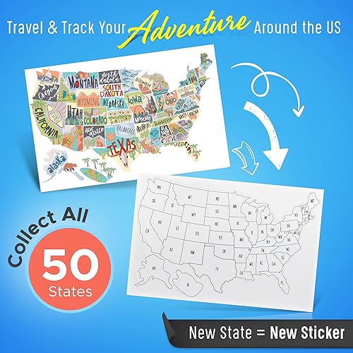 Miniatura 2 de Adhesivo para caravanas con mapa de viaje de Estados Unidos | 50 calcomanías de Estados Unidos | Adhesivos de vinilo visitados por Estados Unidos