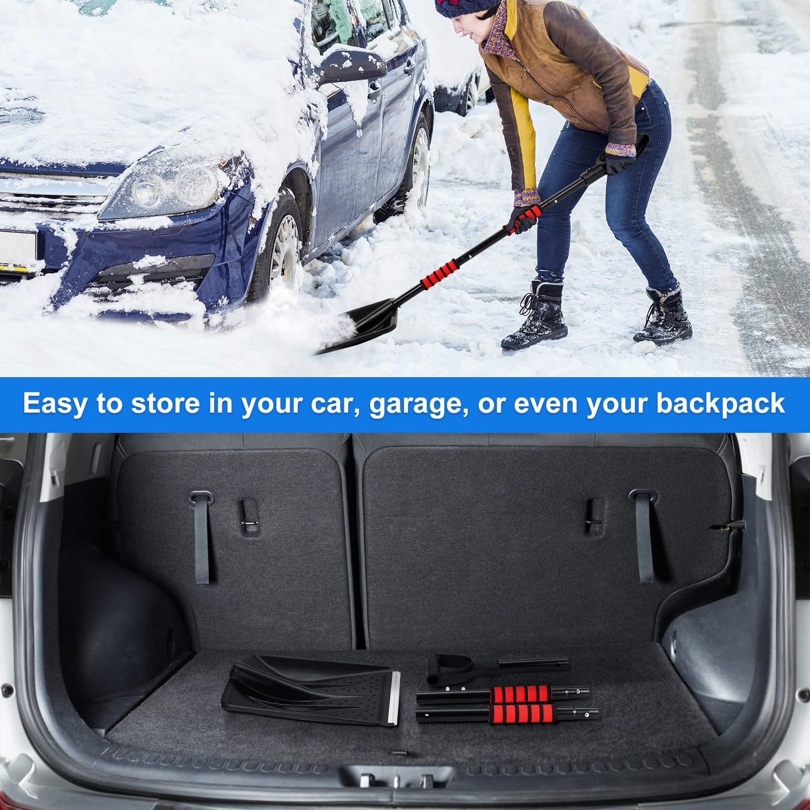 YARNOW Set di pala da neve 3 in 1 – Pala e spazzola rotante e raschietto, pala da neve regolabile rimovibile – Set per camion, auto, campeggio e altre attività all'aria aperta