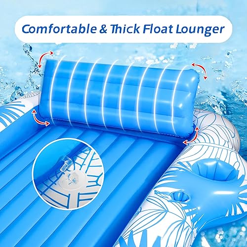 Miniatura 4 de Inflatable Pool Lounger Float for Adults - JIANYHW X-Large Beach Sun Tan Tub Pool Lounge Raft Sunbathing Pool Floaties with 2 FoodDrink Holder, Blow