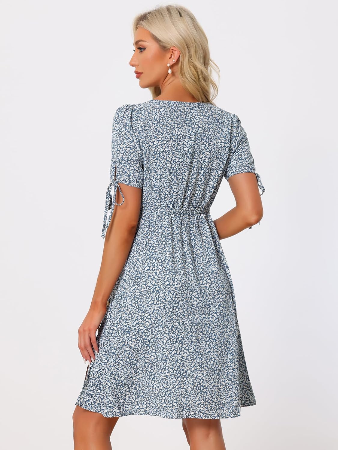 Allegra K Women's 2024 Floral Boho Dress Wrap V Neck Short Sleeve A-Line Flowy Summer Dress - Image 4