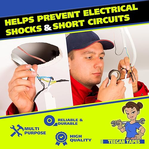 Miniatura 2 de Gaffer Power Cinta eléctrica negra (paquete de 10)  Cinta de alambre de vinilo de PVC de 7 mil  Resistente al calor y al fuego  34 pulgadas x 66