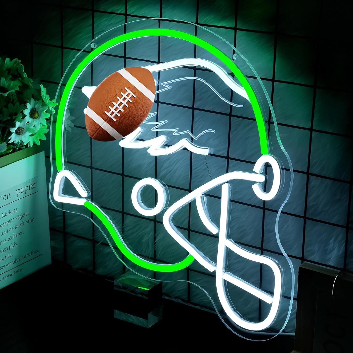 Football Neon Sign for Wall Decor - Team Merch Neon Acrylic USB Powered LED Wall Art Decor, Light Up Sign Dimmable, for Man Cave Game Room Bedroom Bar Club Party Fans 12.99" × 12.99" - Image 3