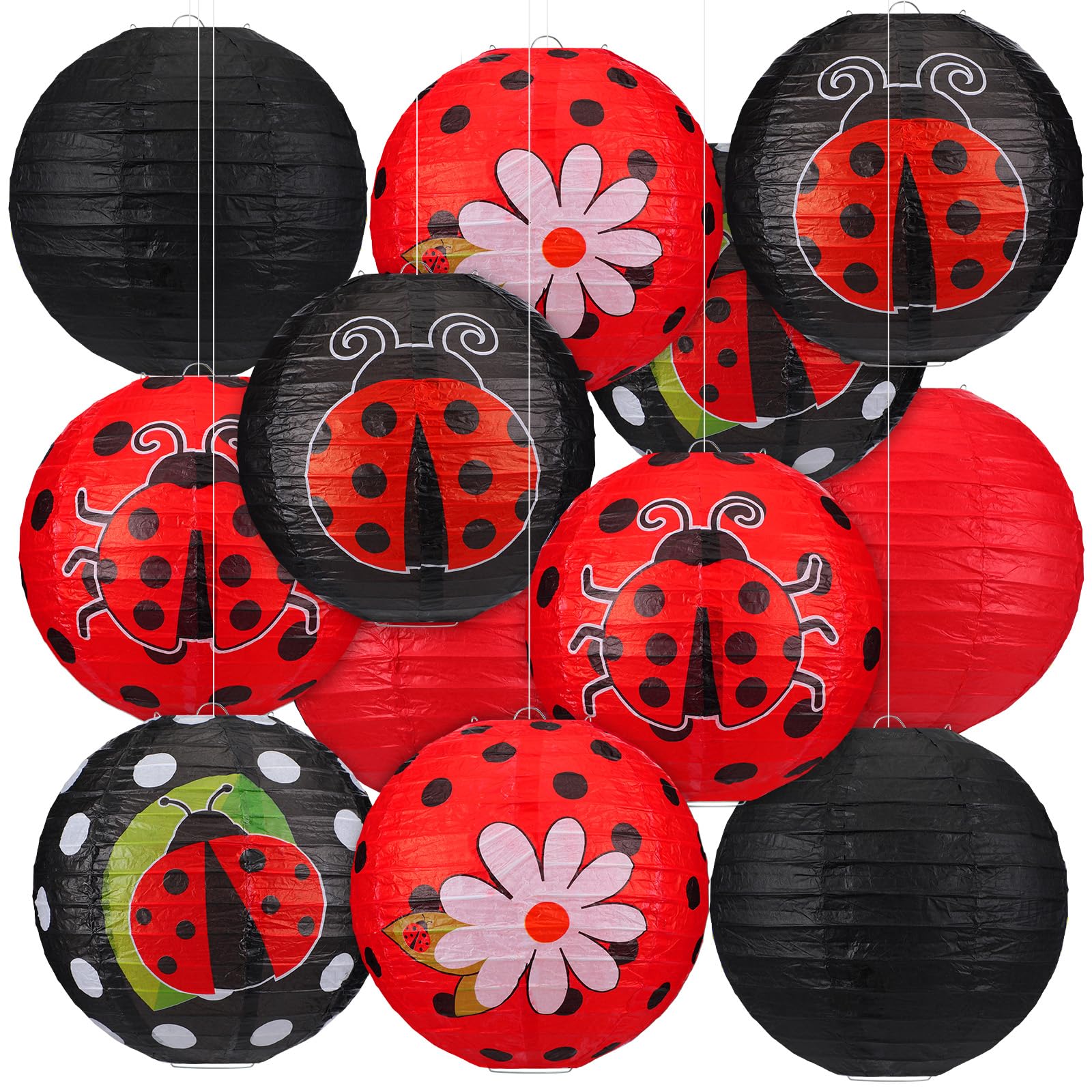 Panelee 12 Pcs Ladybug Party Decorations Paper Lanterns 8 Inch Hanging Round Paper Lanterns for Holiday Party Decorations Supplies Indoor Outdoor
