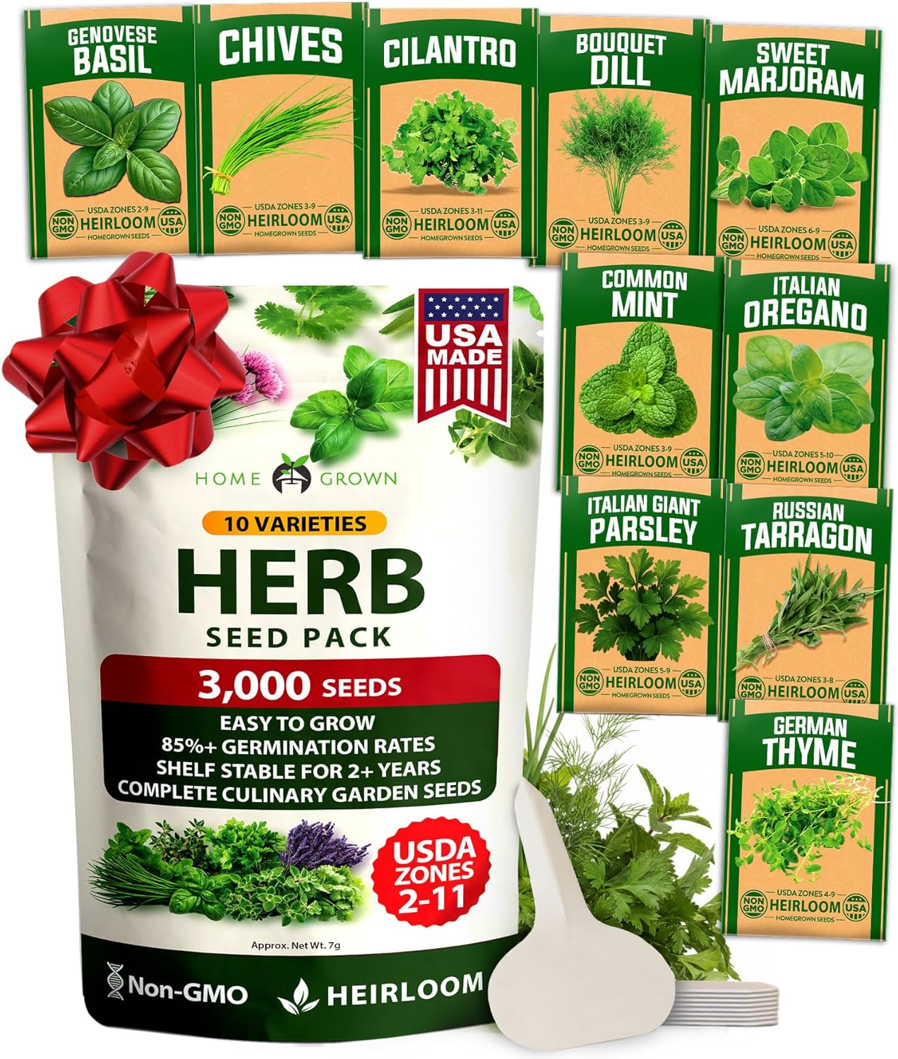 10 Culinary Herb Seed Vault - Heirloom and Non GMO - 3000+ Seeds for Planting for Outdoor or Indoor Herb Garden, Basil, Cilantro, Parsley, Chives, Thyme, Oregano, Dill, Marjoram, Mint, Tarragon