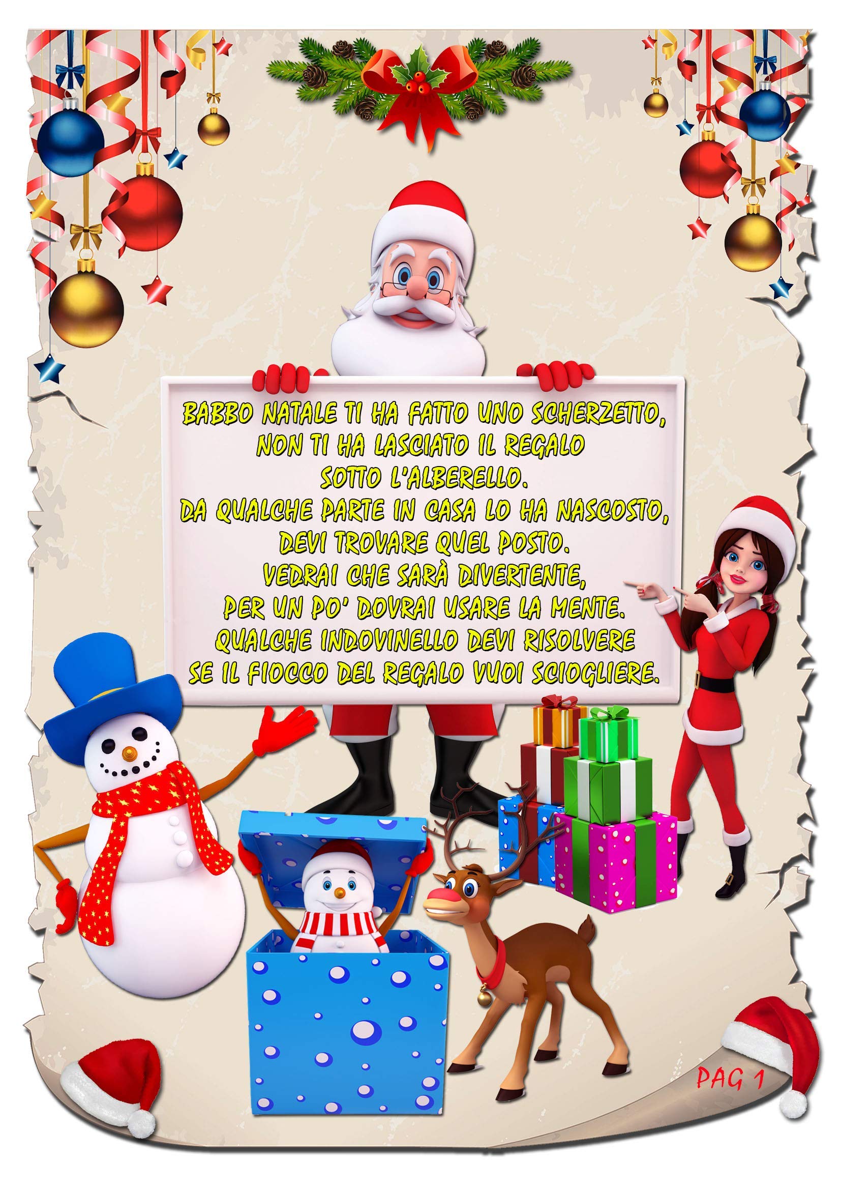 Caccia al tesoro natalizia in scatola per casa 8-12 anni - Giochi natalizi per bambini - Caccia al regalo di Babbo Natale - Caccia al tuo regalo di Natale - Giochi di natale per bambini