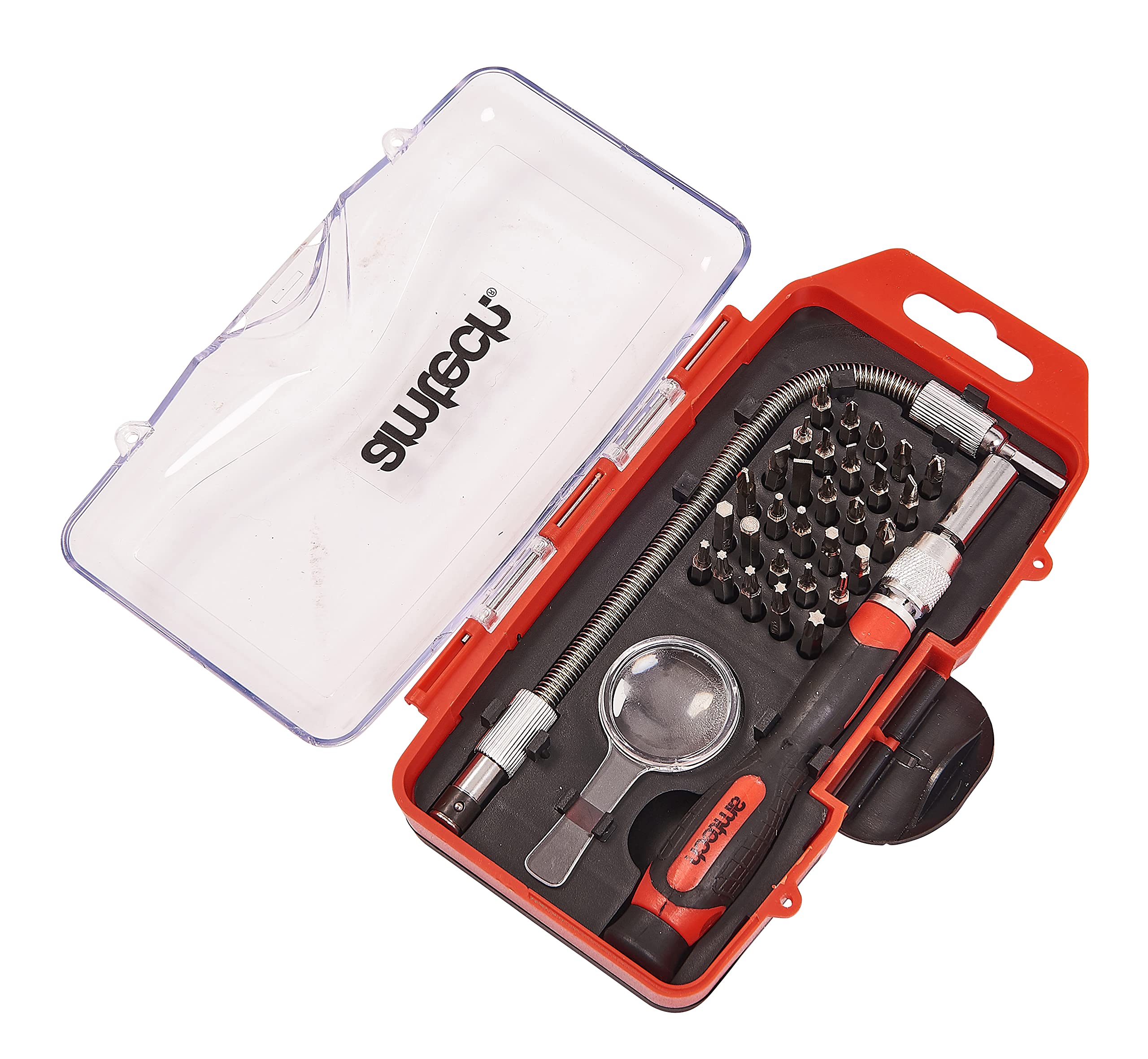 Amtech - 33pc Precision Screwdriver Bit Set, Soft-Grip Handle, Flexi-Drive & Magnifier, for Electronics, Small Appliances & Detailed Repair Tasks