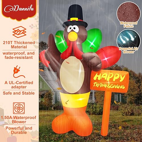 Miniatura 3 de Danxilu Pavo inflable gigante de 12 pies, decoraciones al aire libre, Acción de Gracias, inflables con letreros de calle, decoración de patio, luces