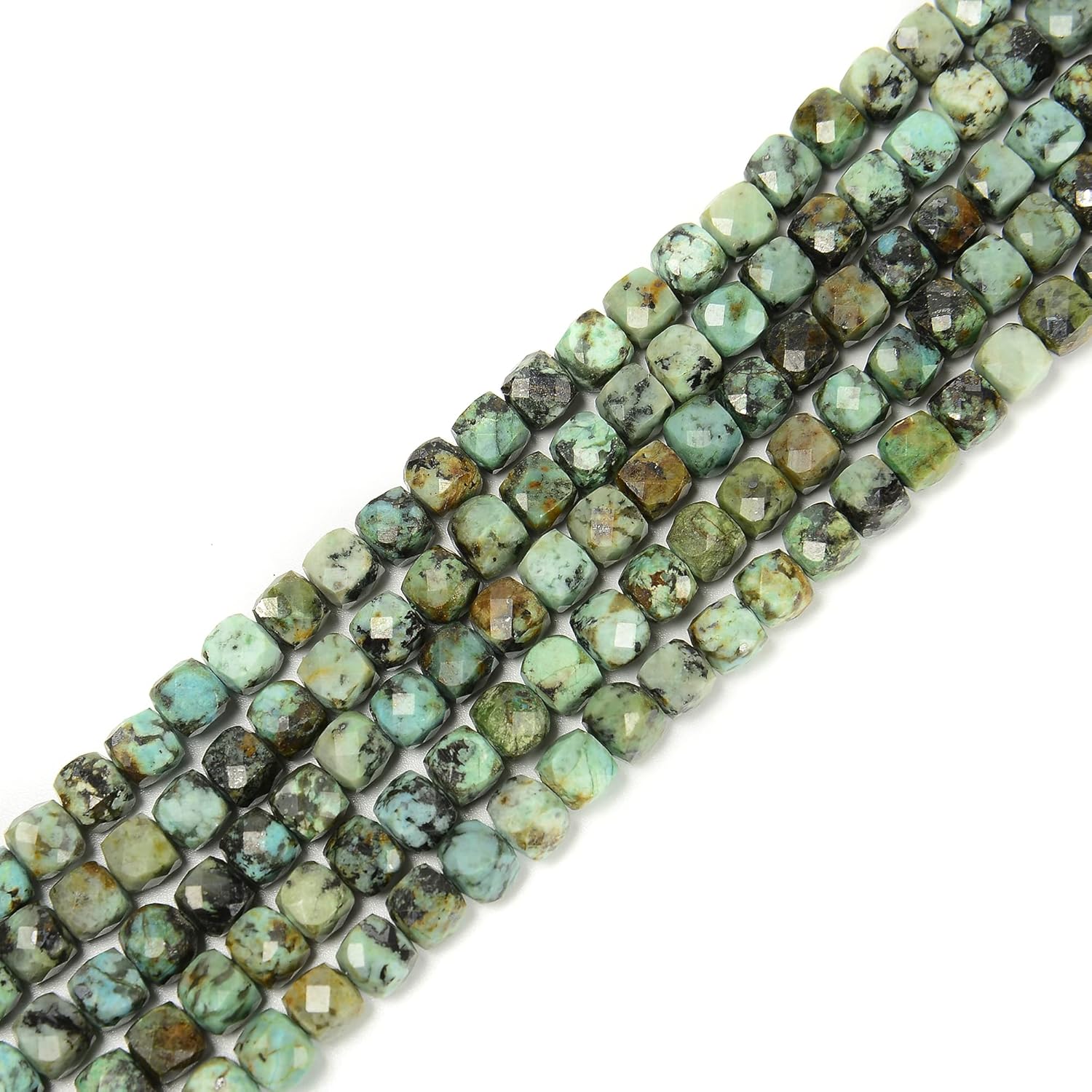 JM Design Natural African Turquoise Faceted Cube Beads Size 6mm 15.5'' Strand for Jewelry Making