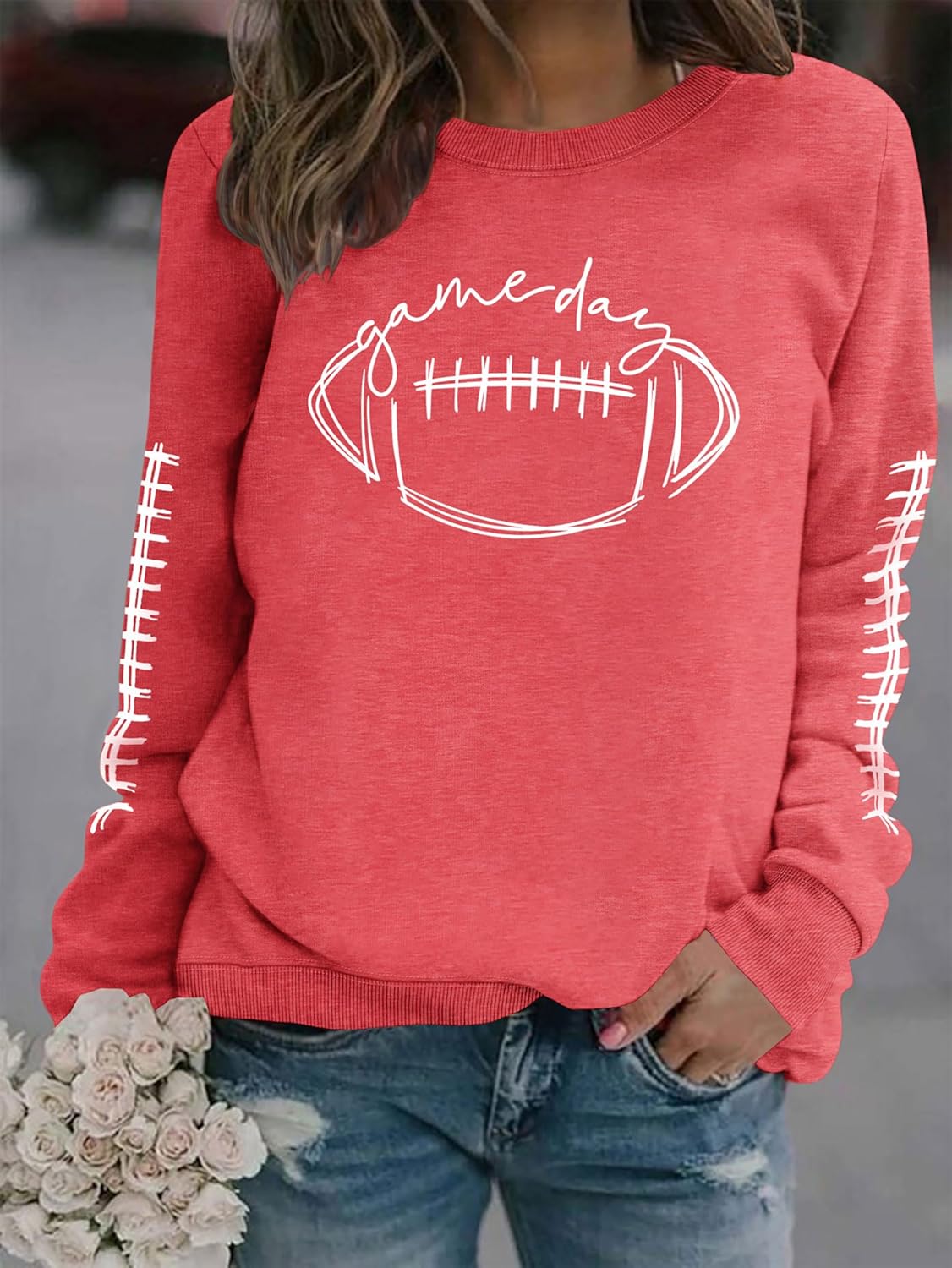 Womens Game Day Sweatshirt Crewneck Long Sleeve Funny Football Graphic Shirt Pullover Tops - Image 2