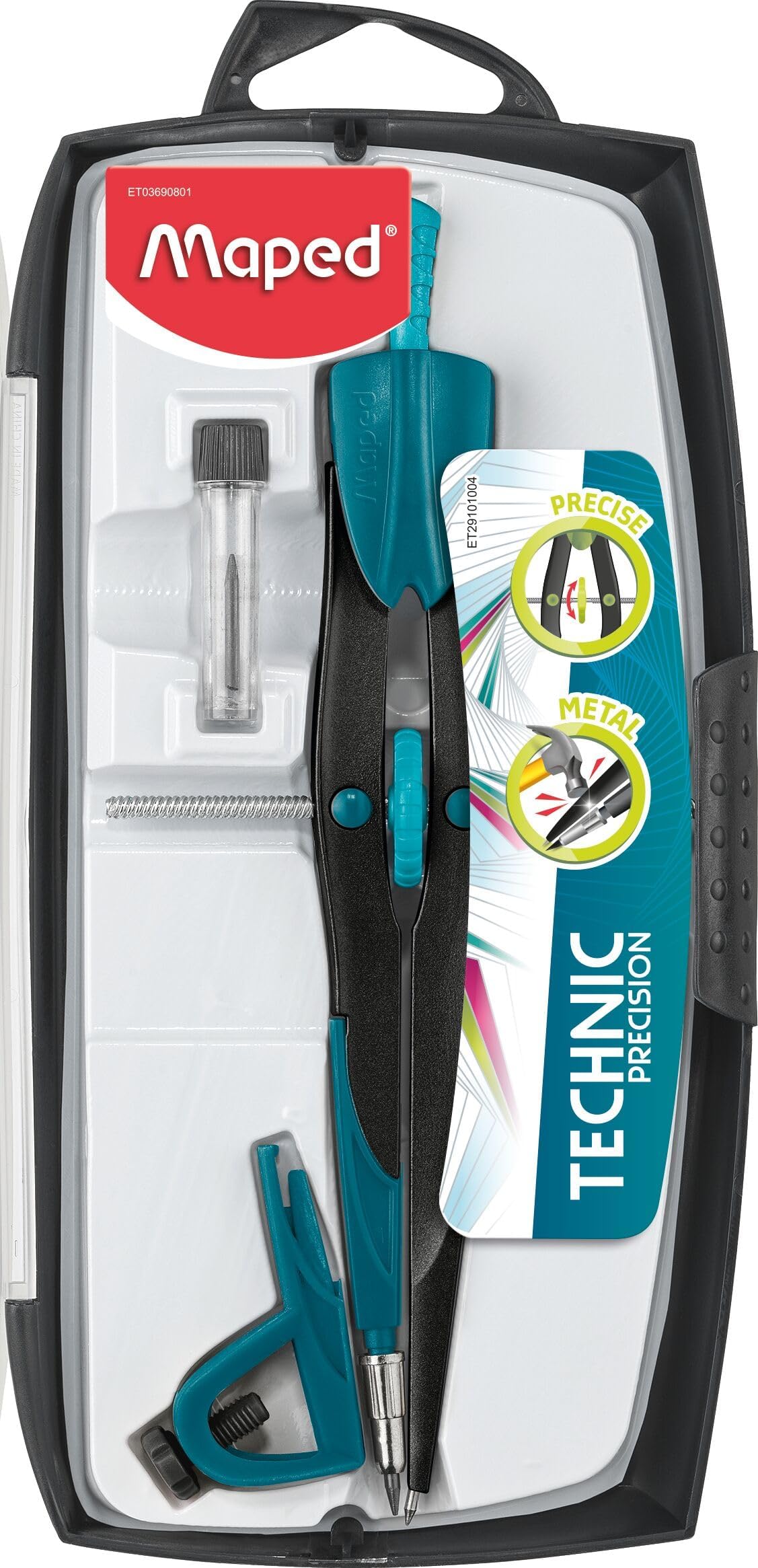 Precision Compass for Circles up to 300 mm - Metal Baluster Compass with Universal Ring and Lead Case - Random Colour