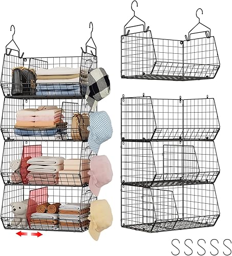 Organizador de armario colgante de 4 niveles con divisores, estante colgante de almacenamiento extragrande con 5 ganchos en S, 4 divisores, estante