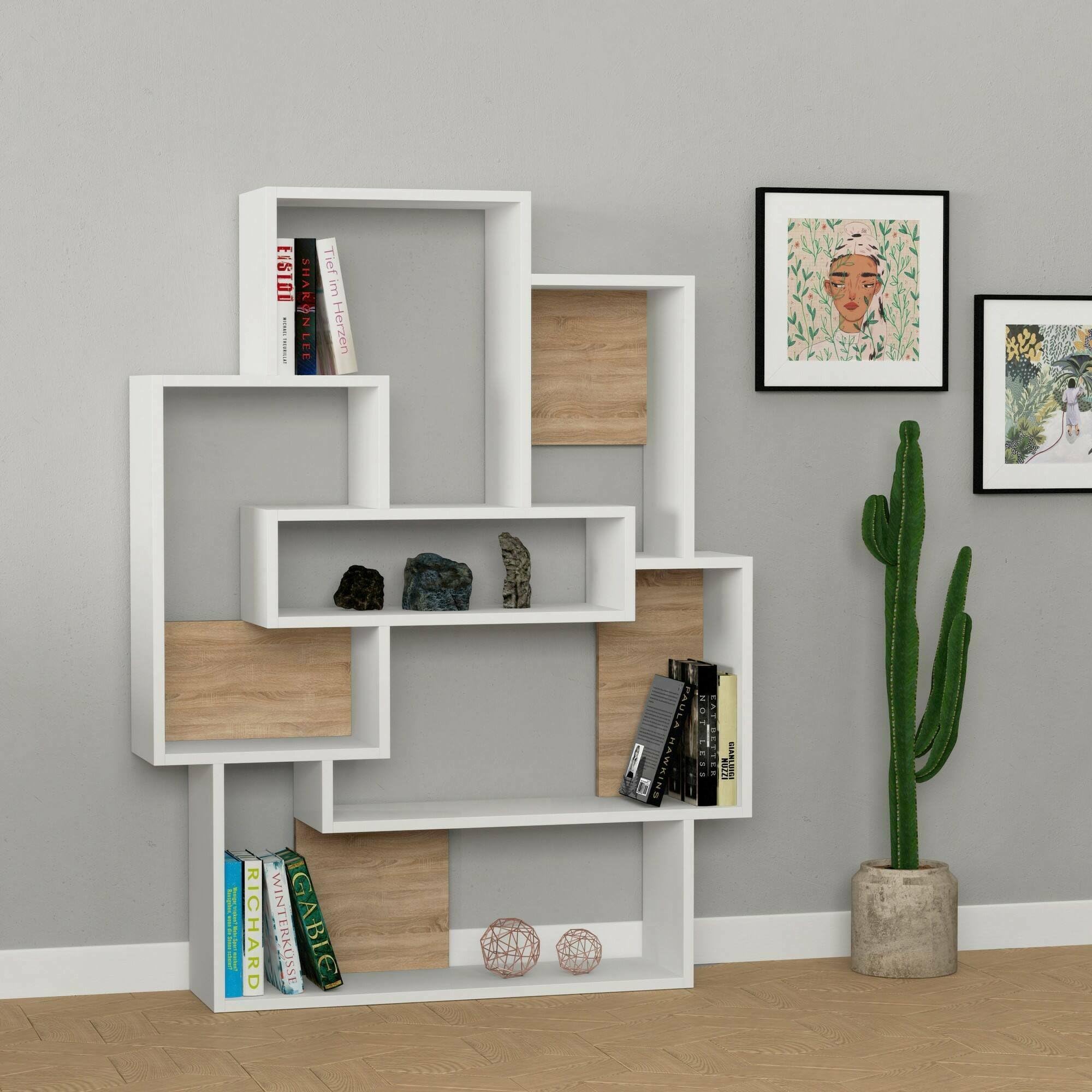 Dmora Bücherregal Aiyoku 101x22x132h cm Weiß 7 Regale, Bibliothek