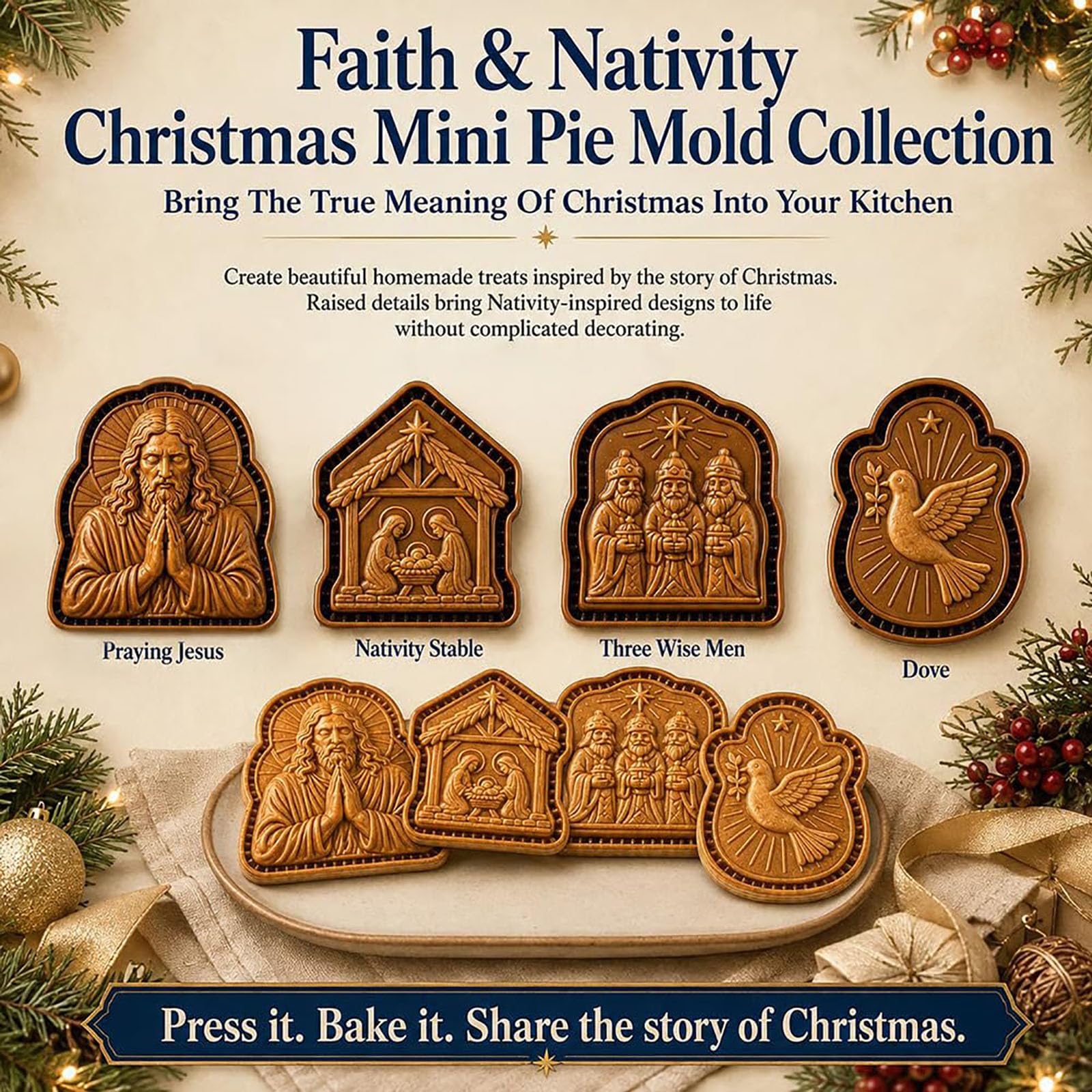 Moldes Para Mini Pasteles Navideños Con Motivos De Fe Y El Nacimiento (10P)