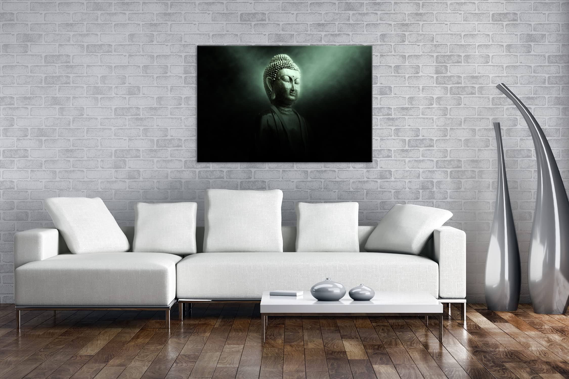 deyoli Dark Buddha format postawy: 80 x 60 jako płótno, motyw oprawiony na ramie z prawdziwego drewna, wysokiej jakości druk cyfrowy z ramą, obrazy na ścianę, nie jest to poster ani plakat