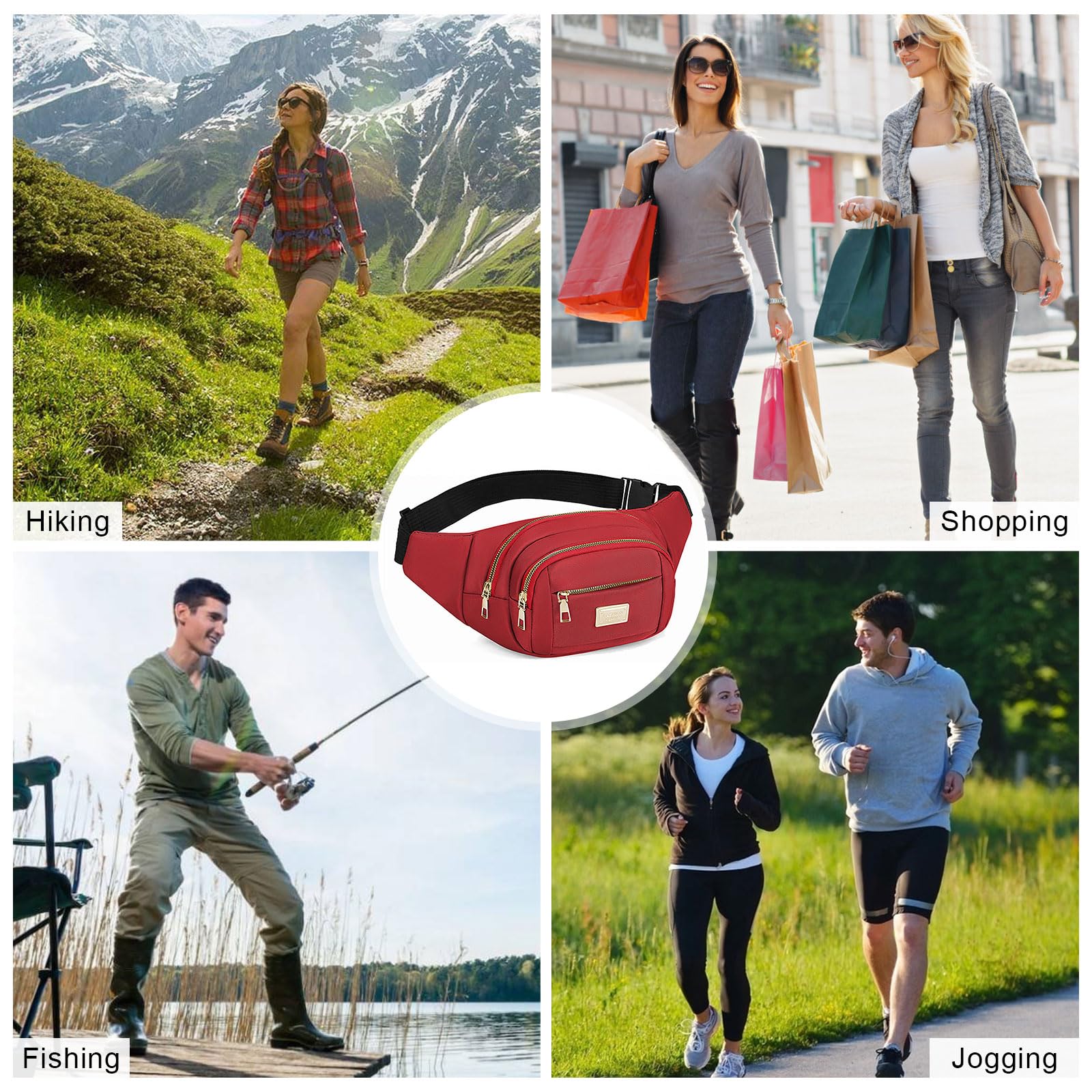 ADUDVLO Bumbags for Ladies Women Men Lightweight Adjustable Bum Bag Fanny Pack with 4 Zipper Pockets,Fashionable Waist Pack for Travel, Running, Hiking, Cycling (Black) — view 14