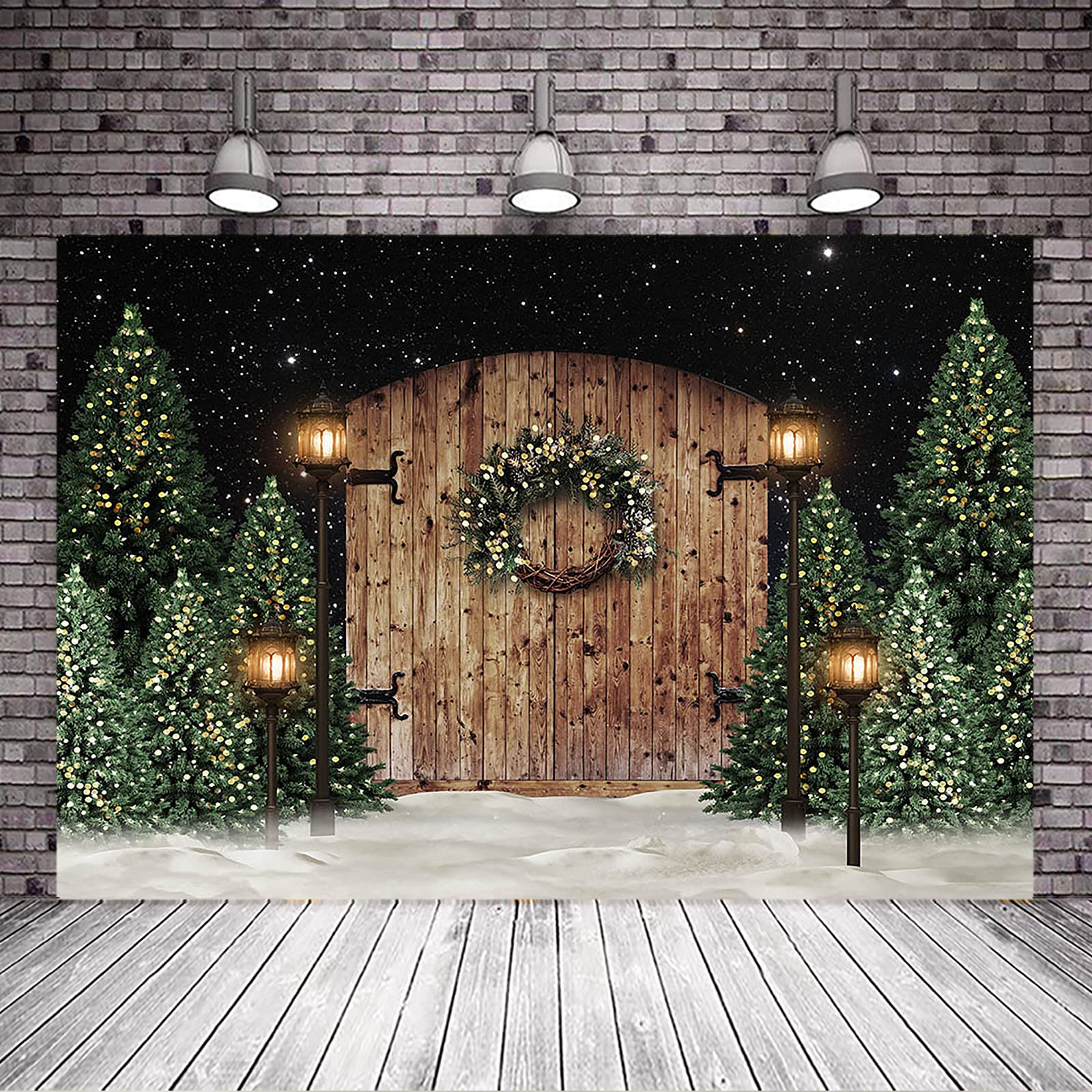 LTLYH10x8ft Christmas Barn Door Backdrop Christmas Rustic Wooden Wall Background Xmas Tree Snow Holiday Party Decoration Photo Booth