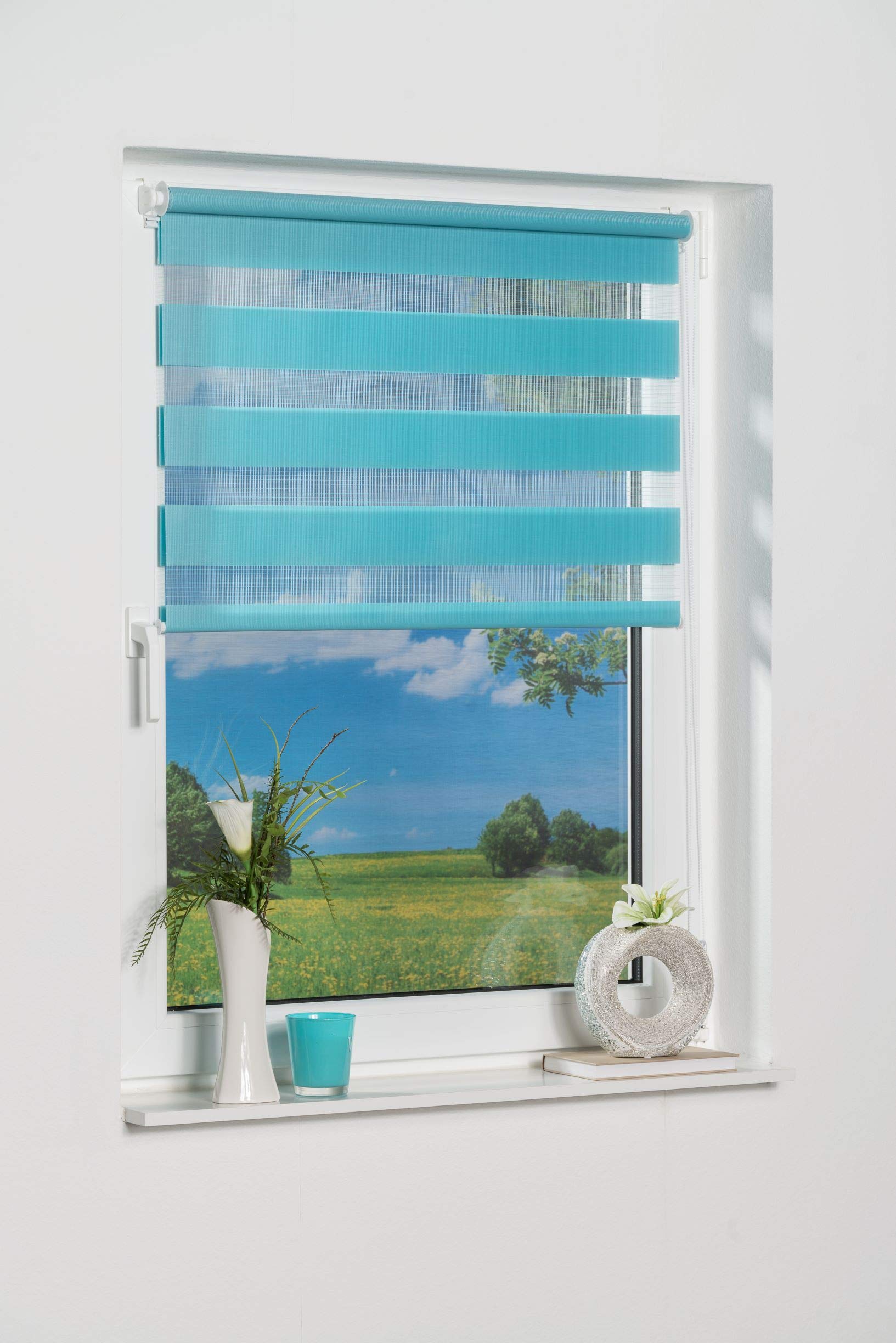 Khome K-Home Klemmfix Doppelrollo Madrid ohne Bohren Iceblau 55 x 150 cm (B x L) – Bild 3