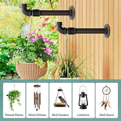 Miniatura 4 de NiHome 2 soportes colgantes de plantas para interiores y exteriores, patios, cubiertas, vallas, paredes, ganchos inoxidables para cestas, linternas,