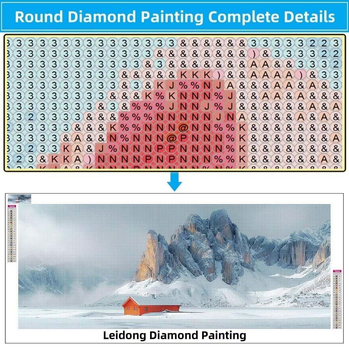 Obraz diamentowy 5D dla dorosłych, mały dom, góra śnieżna, obraz "zrób to sam", obraz do malowania diamentami dla dzieci (60 x 150 cm), zestaw do haftu diamentowego, do dekoracji ściany 8E-6024