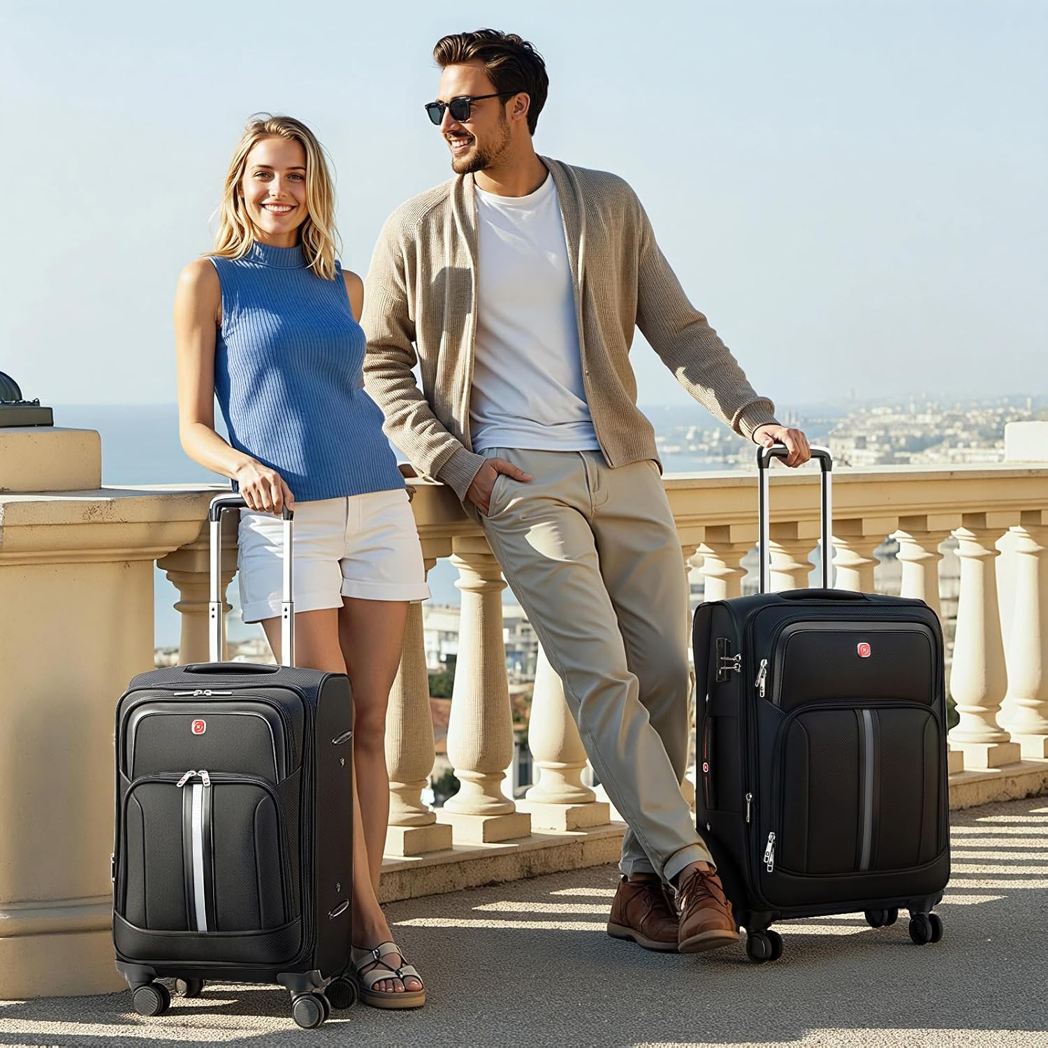 ROPLUS 1399U Softside Expandable Luggage with 4 Spinner Wheels (Black, 29-Inch)
