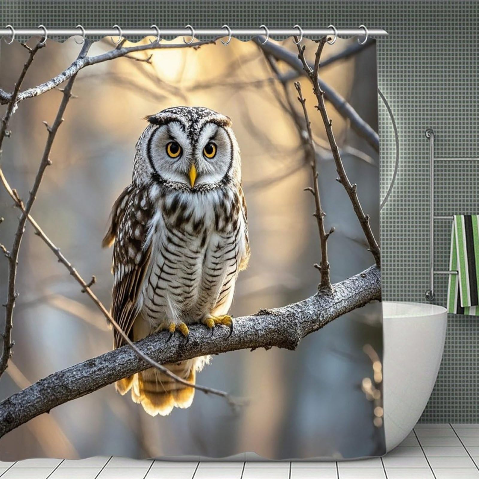 VstaDank Owl on A Branch Bath Curtain Elegant Heavy Duty Shower Curtains 70x70 in Rustic Farmhouse Cloth Shower Curtains Neutral Modern Bath Curtain for Bathroom