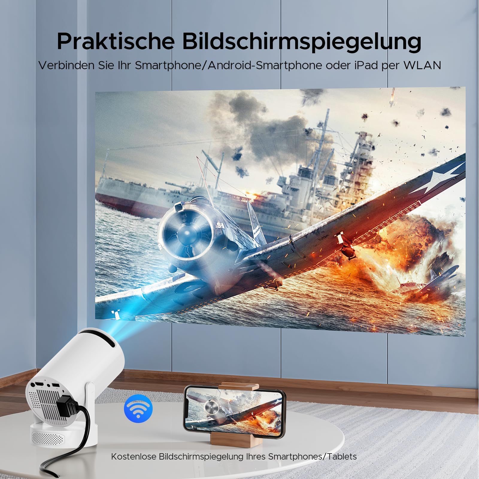 4K Smart Projektor Android 11.0 mit WiFi 6 Bluetooth 5.0, Auto Trapezkorrektur & 220° Drehständer für Heimkino