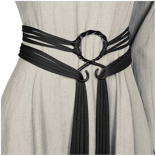 L'VOW Viking Troll Cross Rope Belt Norse Witch Rope Belt Renaissance Pagan Medieval Accessory - Black