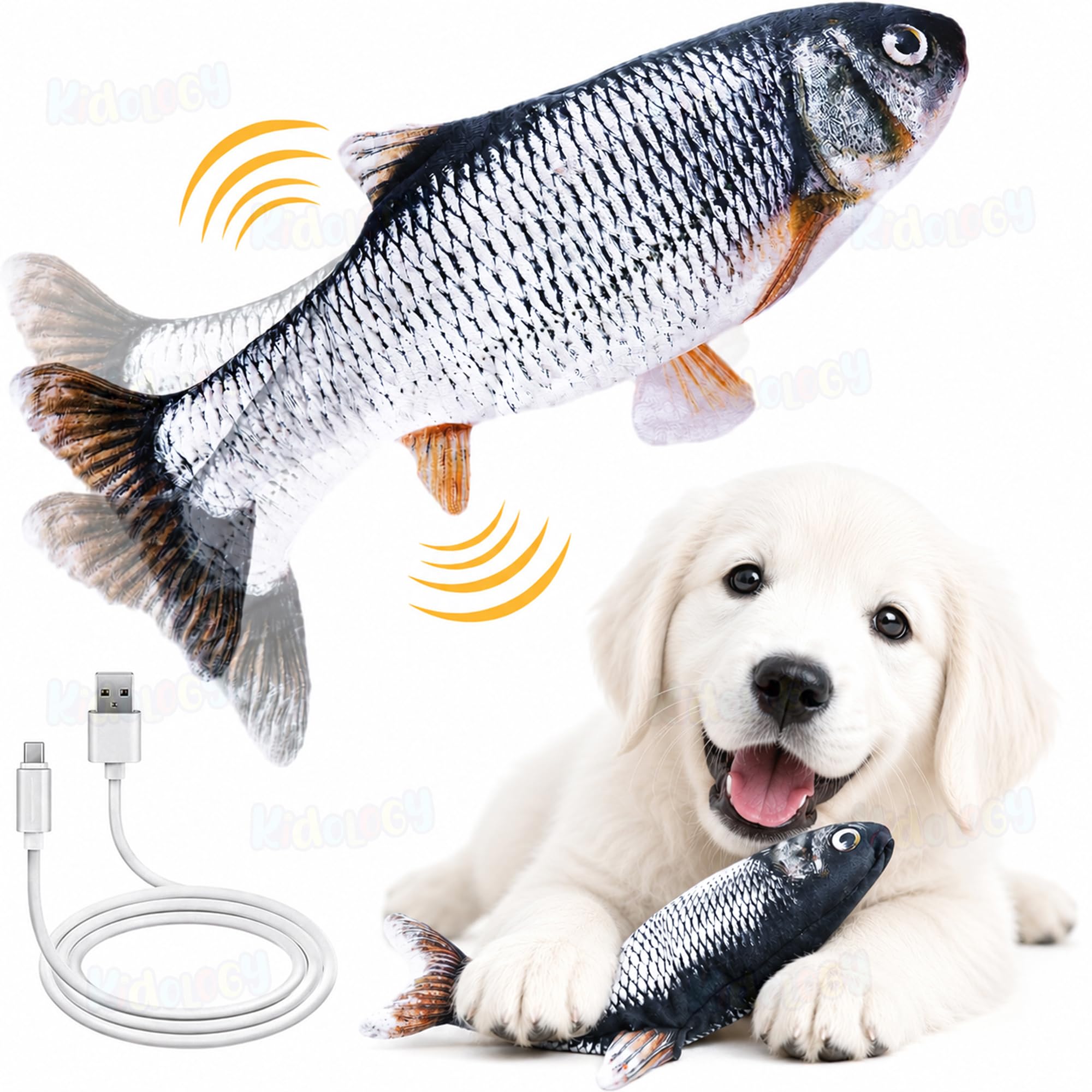 Kidology Floppy Fish Soft Toy for Dogs, Puppy Chew & Kicker - Moving Interactive Toy, USB-Chargeable, Indoor Playing, Exercising-image-34