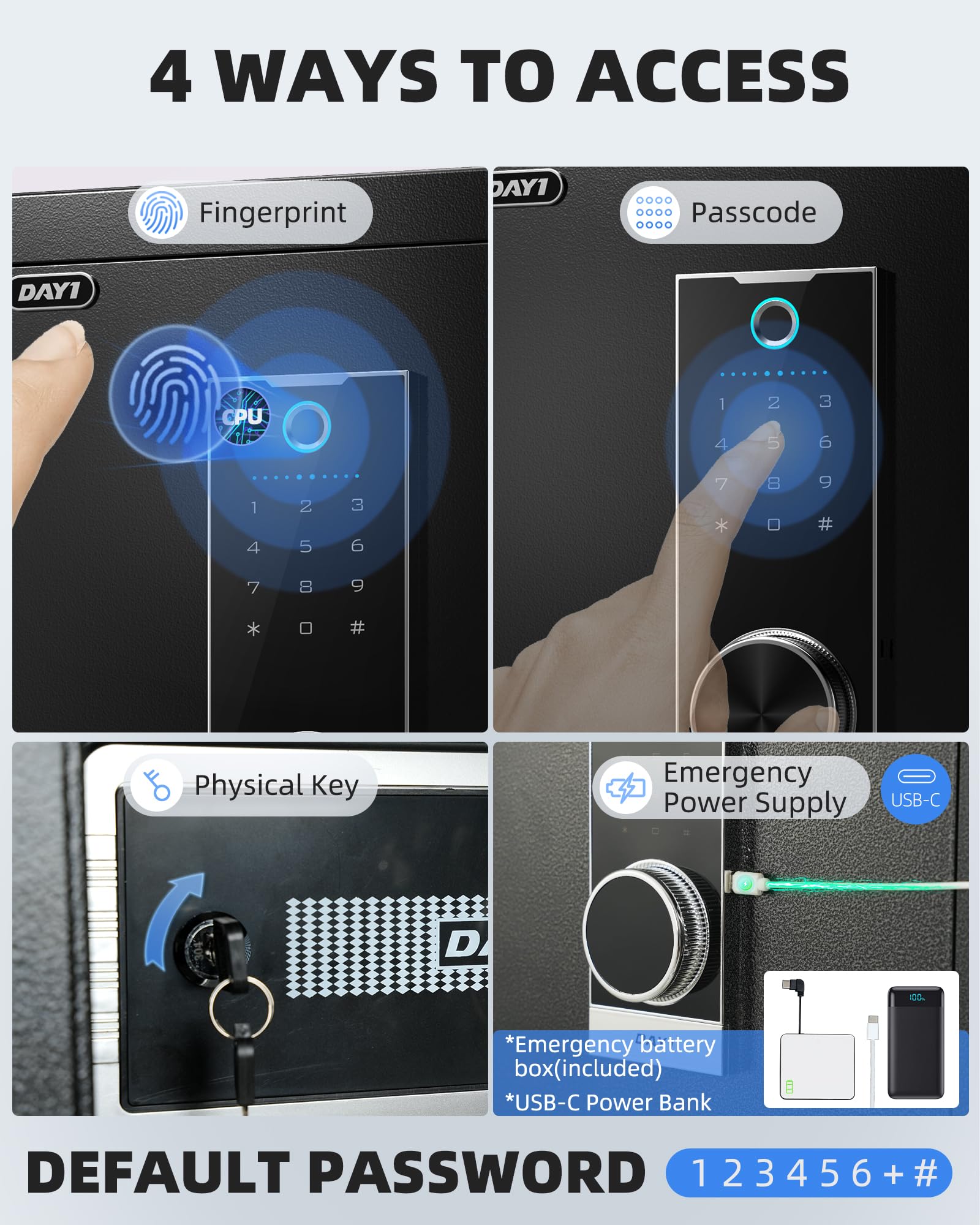 DAYI Cassaforte biometrica per impronte digitali, 3,0 Cu. Ft. Cassaforte domestica con borsa ignifuga, touchpad digitale, cassaforte di sicurezza per denaro, contanti, documenti, doppio sistema di